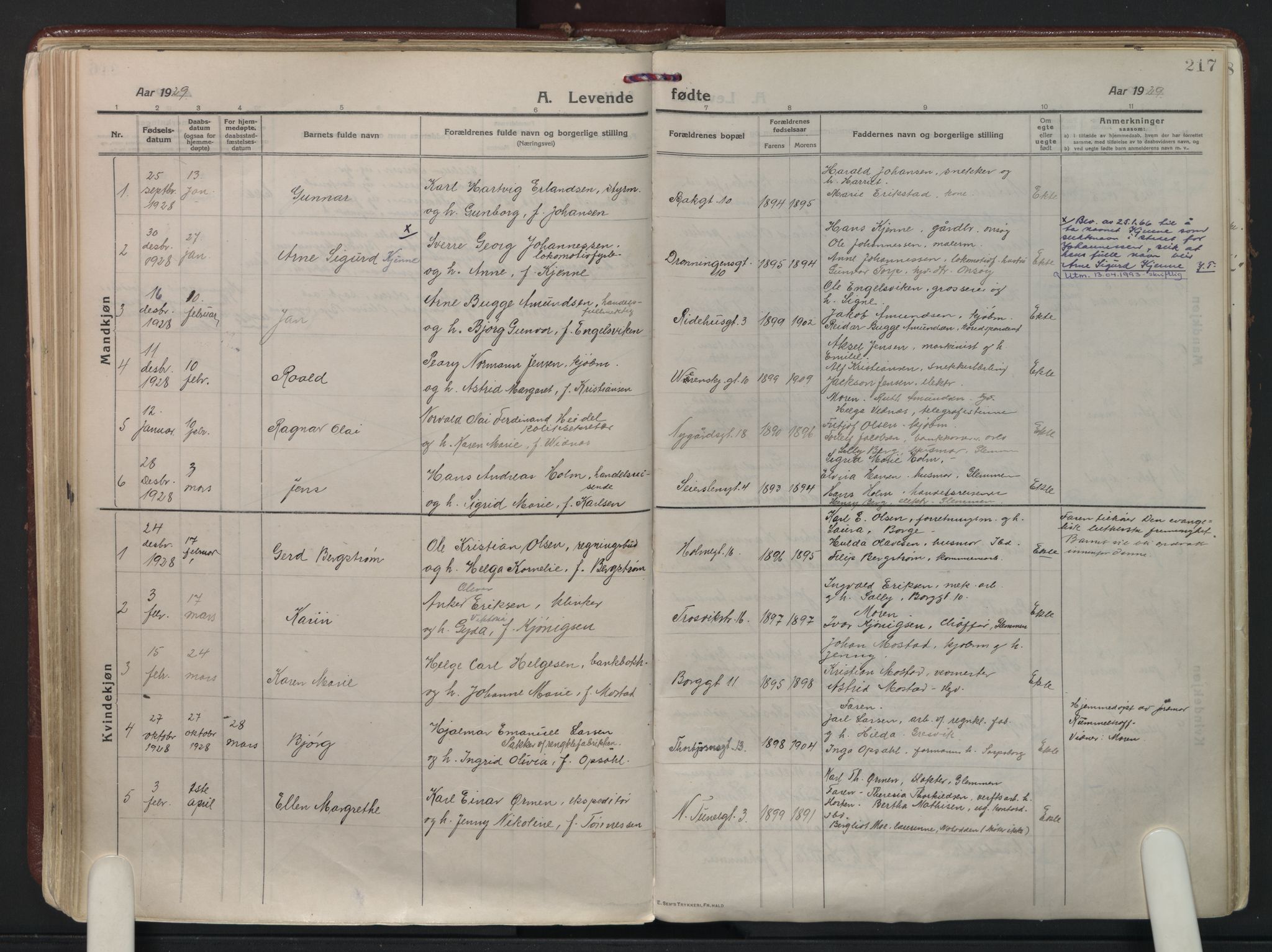 Fredrikstad domkirkes prestekontor Kirkebøker, AV/SAO-A-10906/F/Fa/L0010: Parish register (official) no. 10, 1914-1946, p. 217