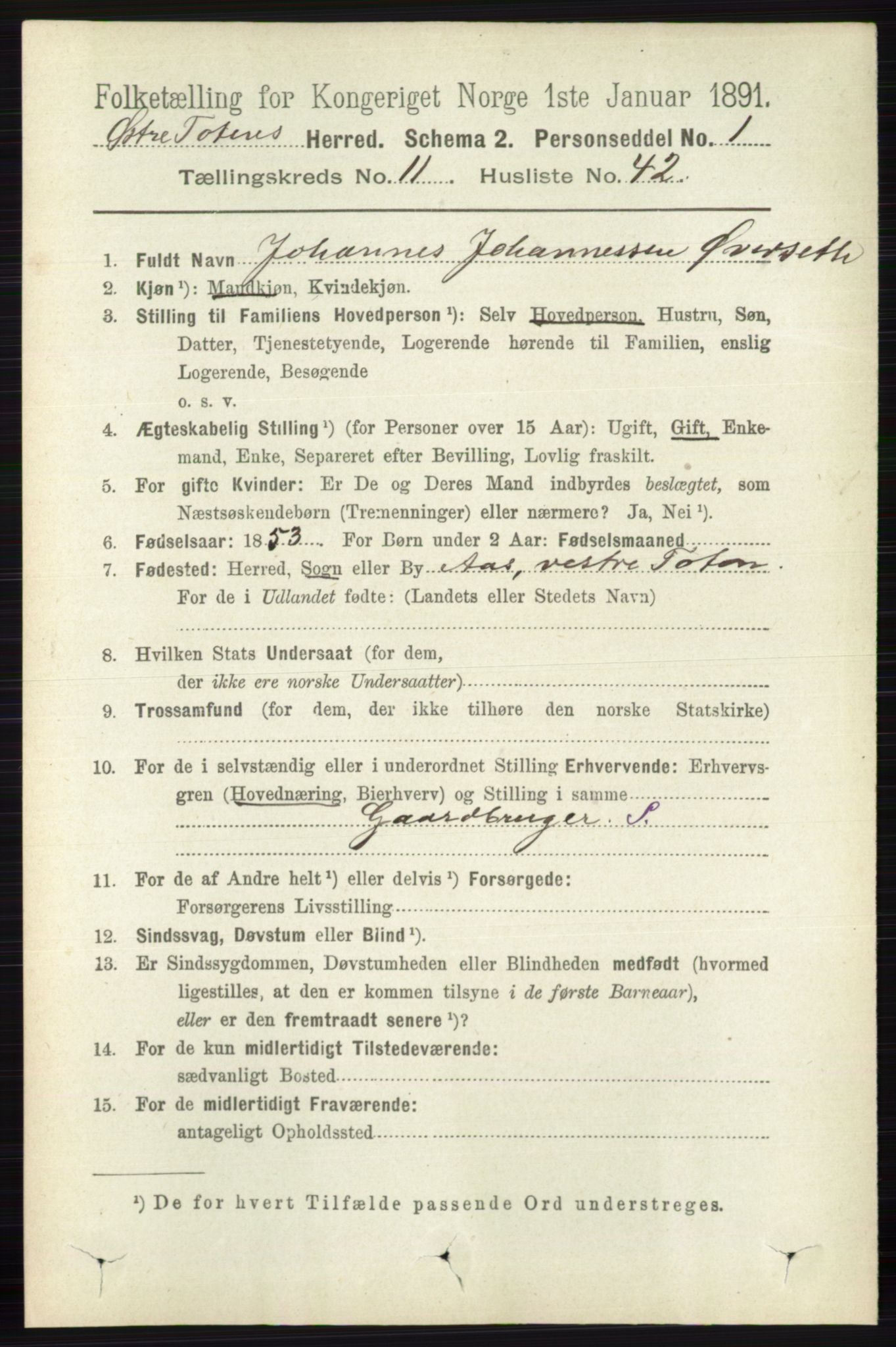 RA, 1891 census for 0528 Østre Toten, 1891, p. 7166