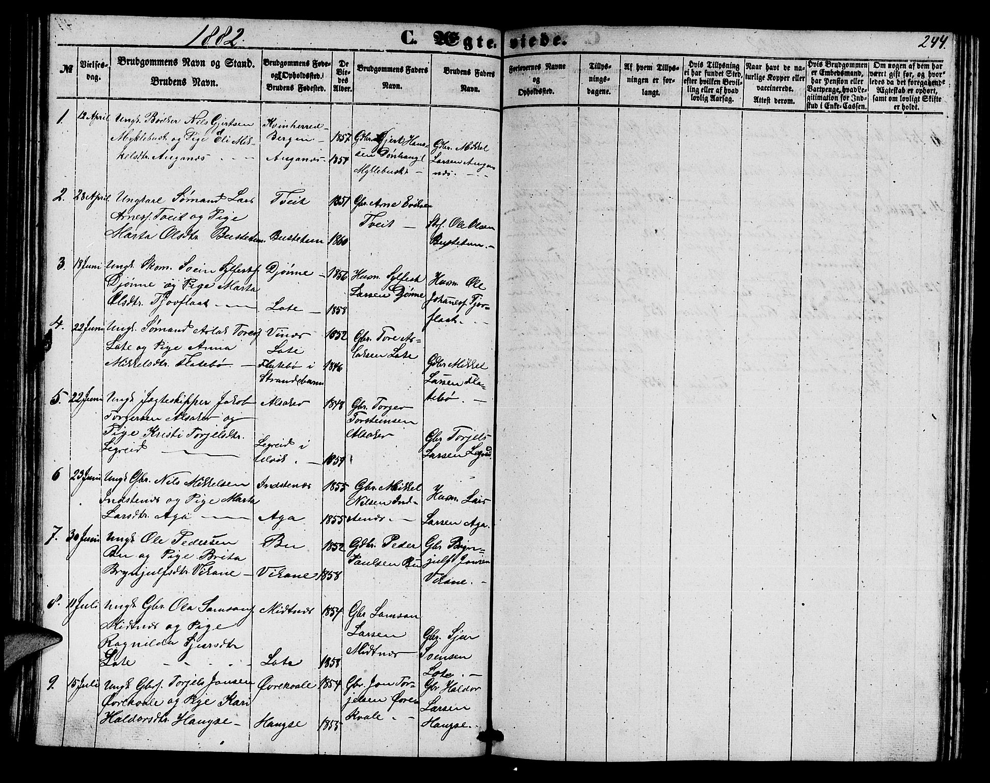 Ullensvang sokneprestembete, SAB/A-78701/H/Hab: Parish register (copy) no. E 6, 1857-1886, p. 244