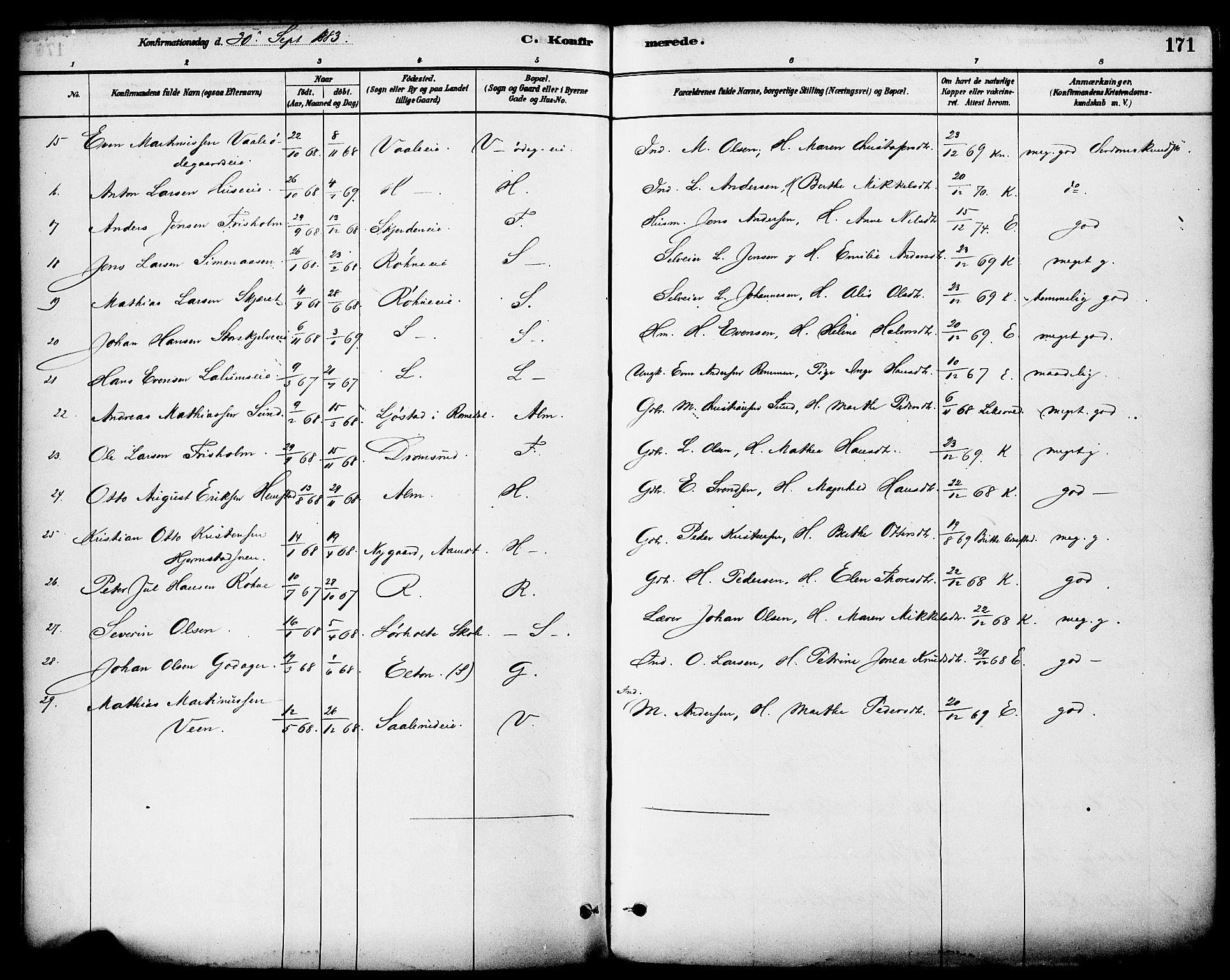 Stange prestekontor, AV/SAH-PREST-002/K/L0017: Parish register (official) no. 17, 1880-1893, p. 171