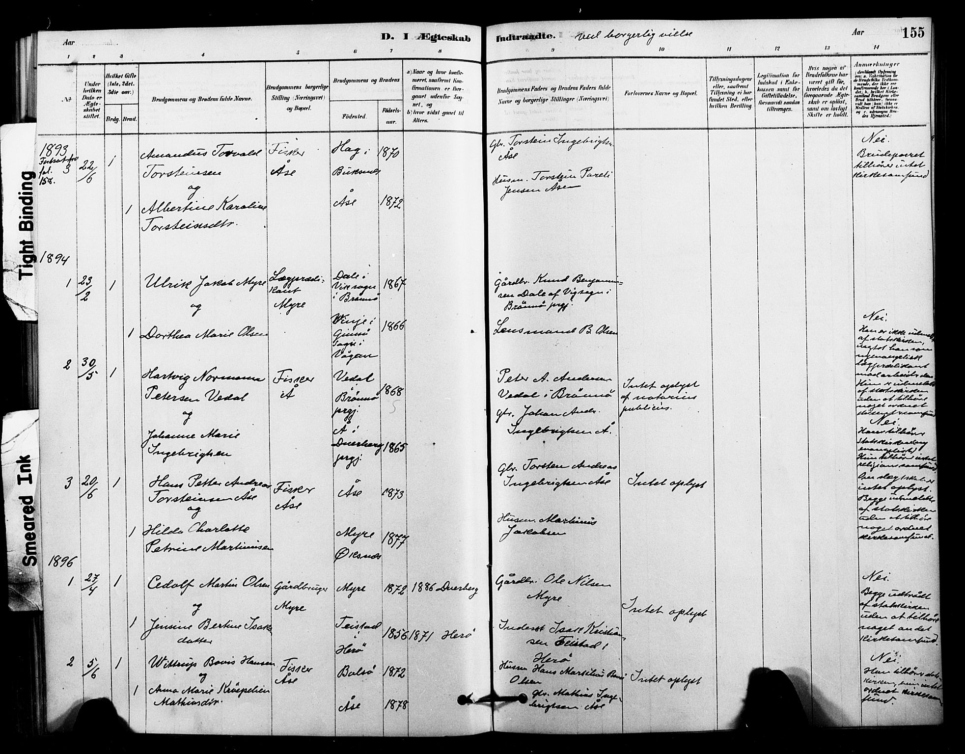 Ministerialprotokoller, klokkerbøker og fødselsregistre - Nordland, AV/SAT-A-1459/897/L1399: Parish register (official) no. 897C06, 1881-1896, p. 155