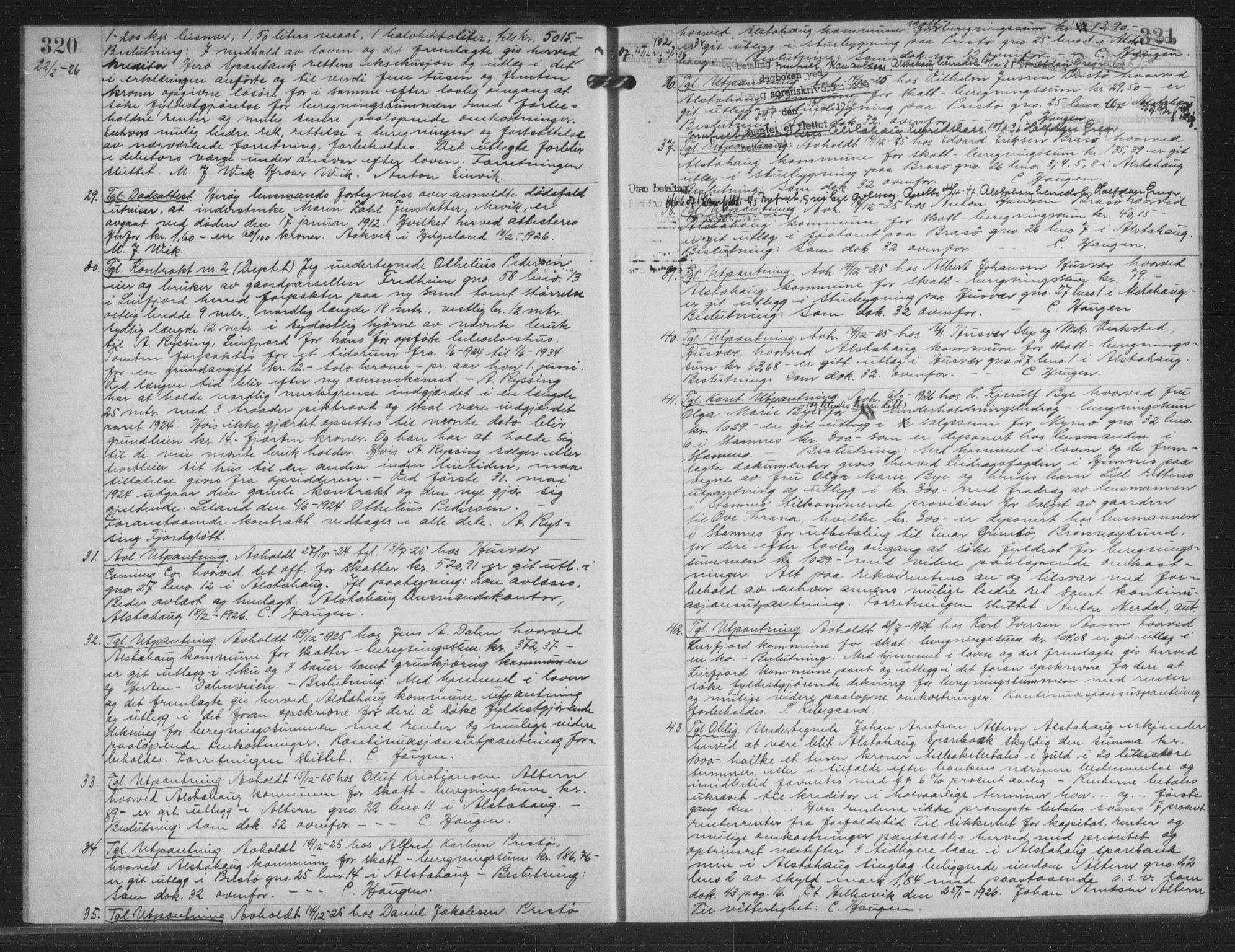 Søndre Helgeland sorenskriveri, SAT/A-4575/1/2/2C/L0023: Mortgage book no. 34, 1925-1935, p. 320-321, Deed date: 22.02.1926