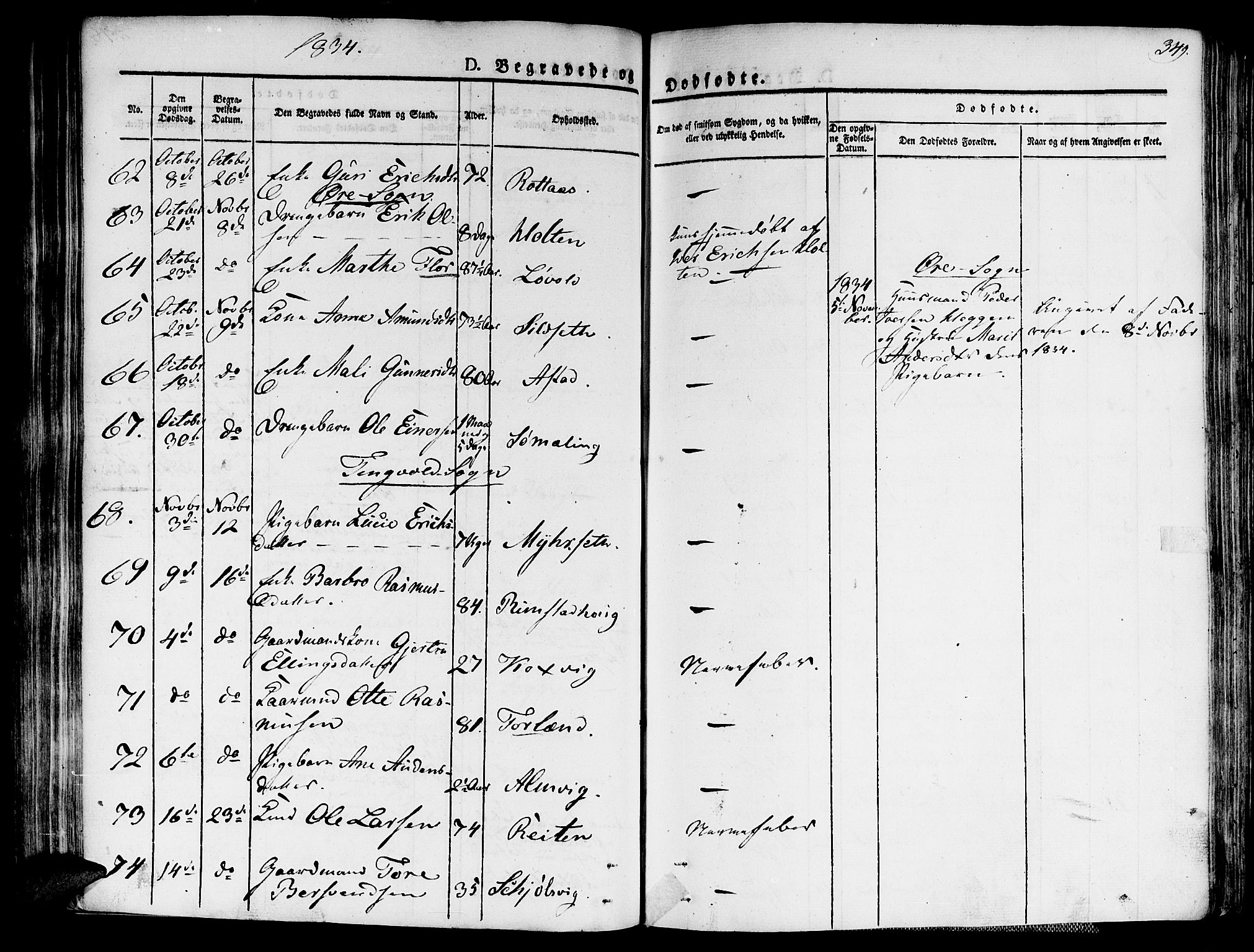 Ministerialprotokoller, klokkerbøker og fødselsregistre - Møre og Romsdal, AV/SAT-A-1454/586/L0983: Parish register (official) no. 586A09, 1829-1843, p. 349