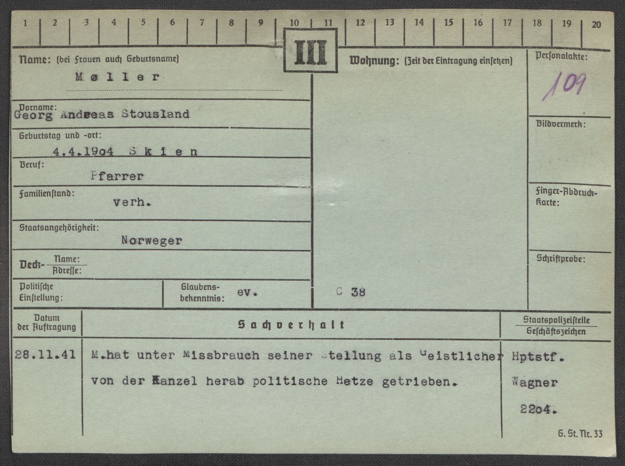 Befehlshaber der Sicherheitspolizei und des SD, AV/RA-RAFA-5969/E/Ea/Eaa/L0007: Register over norske fanger i Møllergata 19: Lundb-N, 1940-1945, p. 940