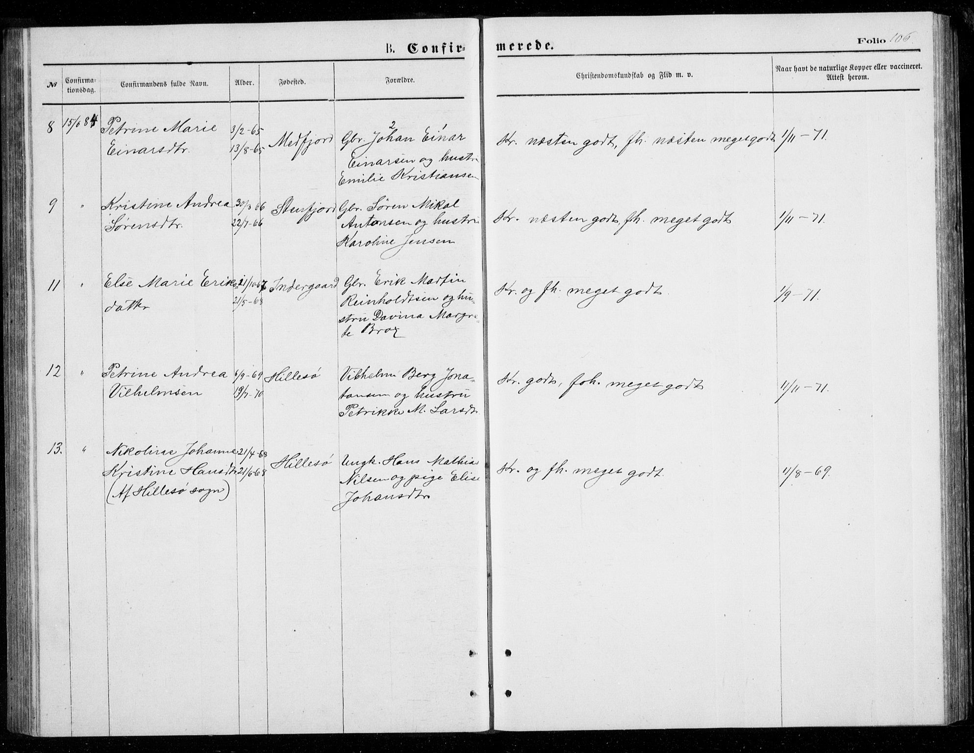 Berg sokneprestkontor, AV/SATØ-S-1318/G/Ga/Gab/L0003klokker: Parish register (copy) no. 3, 1874-1886, p. 106