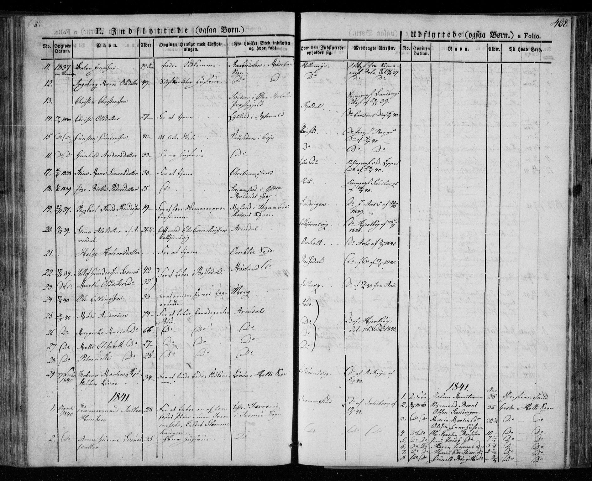 Øyestad sokneprestkontor, AV/SAK-1111-0049/F/Fa/L0013: Parish register (official) no. A 13, 1827-1842, p. 408