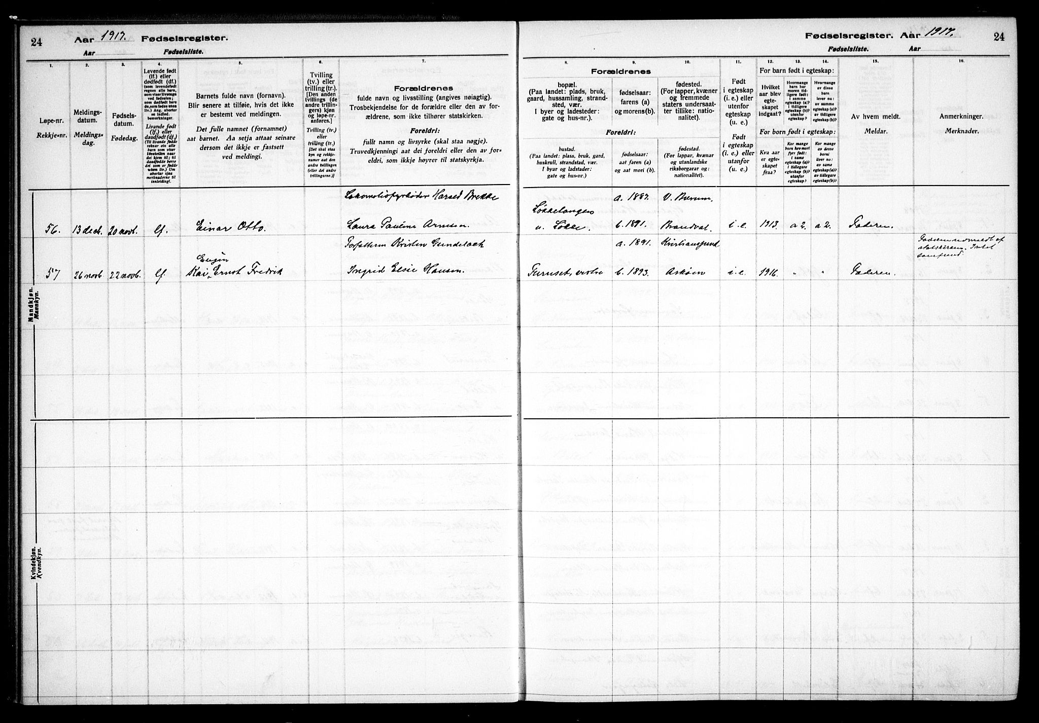 Vestre Bærum prestekontor Kirkebøker, AV/SAO-A-10209a/J/L0001: Birth register no. 1, 1916-1926, p. 24