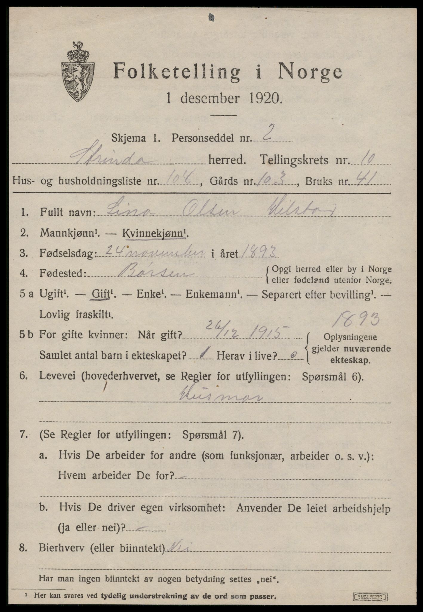 SAT, 1920 census for Strinda, 1920, p. 25562