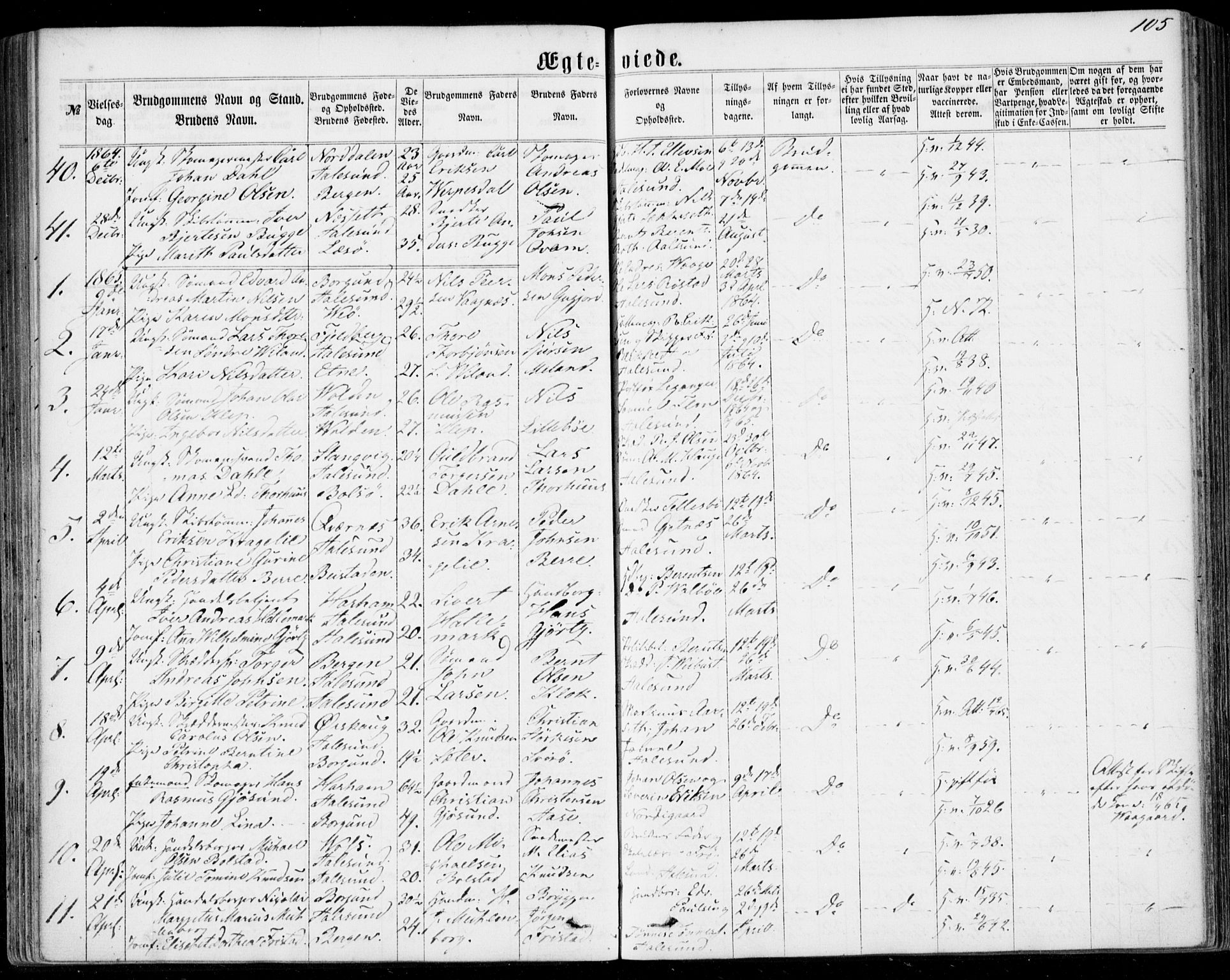 Ministerialprotokoller, klokkerbøker og fødselsregistre - Møre og Romsdal, SAT/A-1454/529/L0452: Parish register (official) no. 529A02, 1864-1871, p. 105