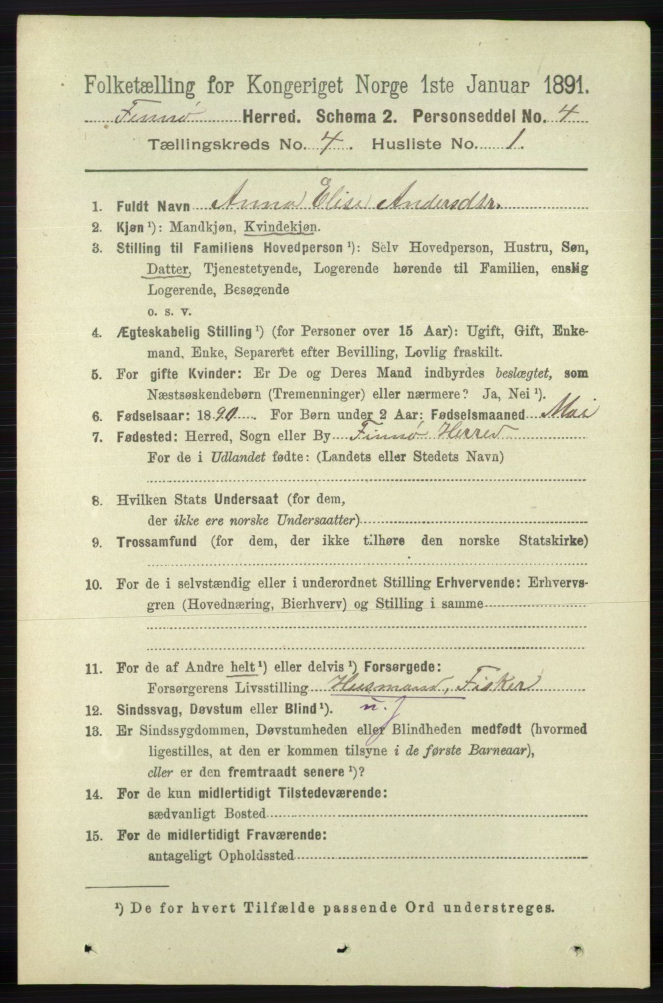 RA, 1891 census for 1141 Finnøy, 1891, p. 828