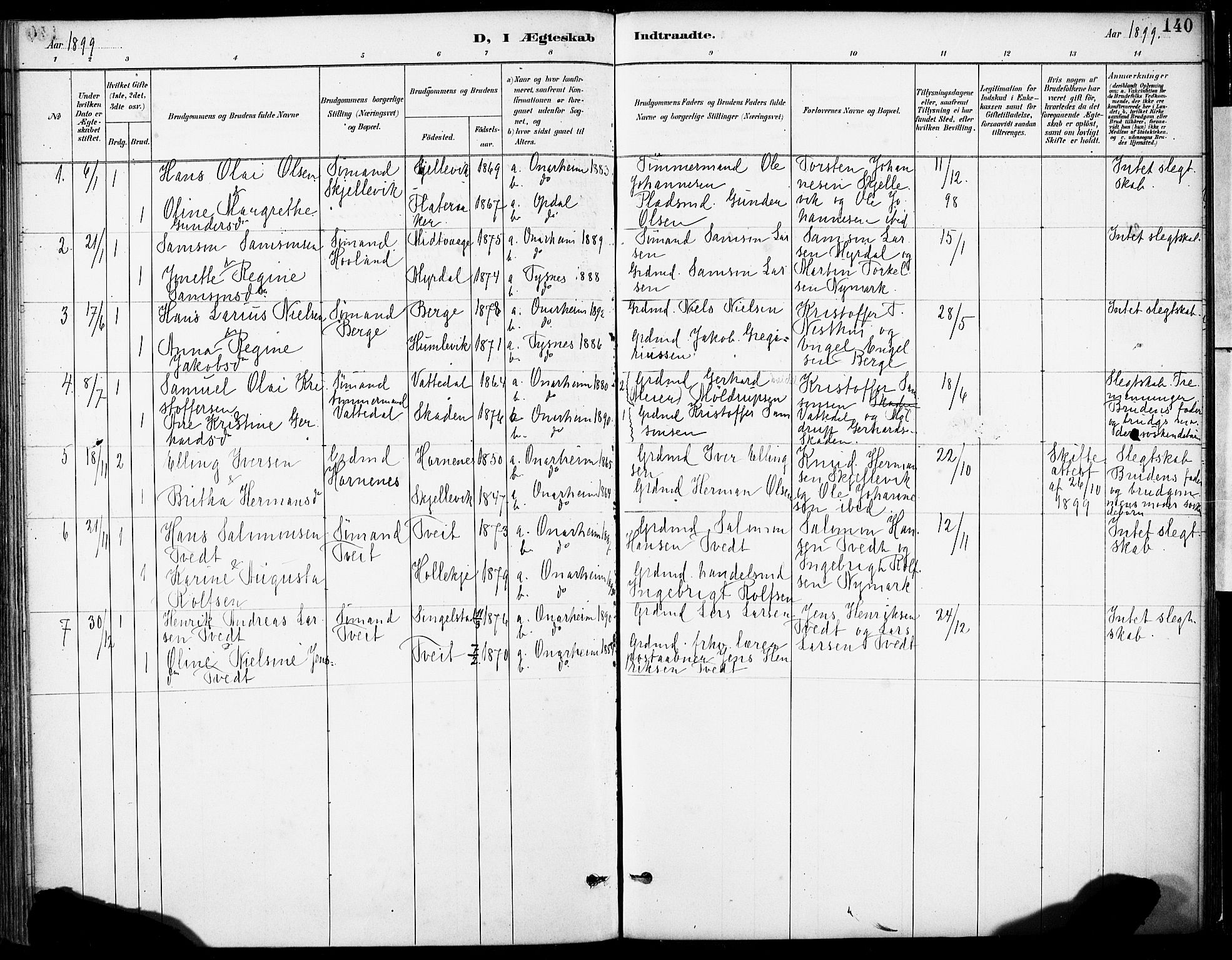 Tysnes sokneprestembete, SAB/A-78601/H/Haa: Parish register (official) no. C 1, 1887-1912, p. 140