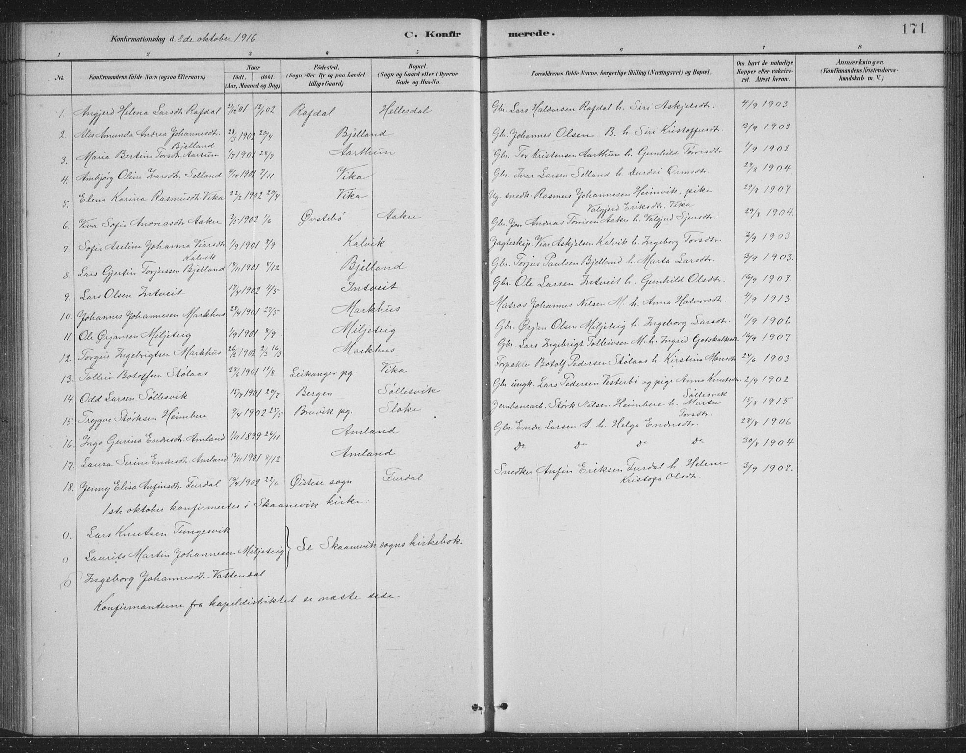 Skånevik sokneprestembete, SAB/A-77801/H/Hab: Parish register (copy) no. B 2, 1881-1920, p. 171