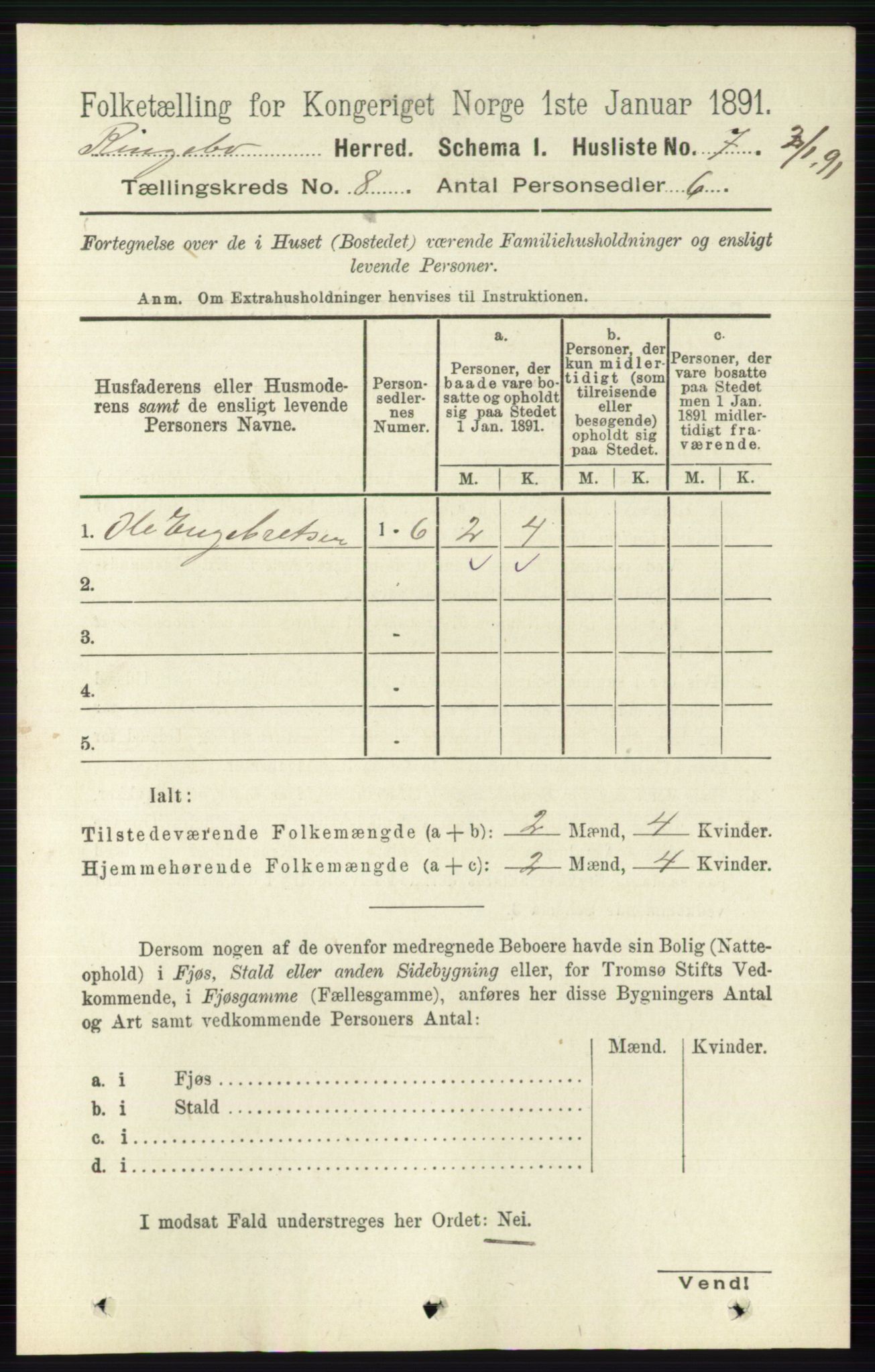 RA, 1891 census for 0520 Ringebu, 1891, p. 3587