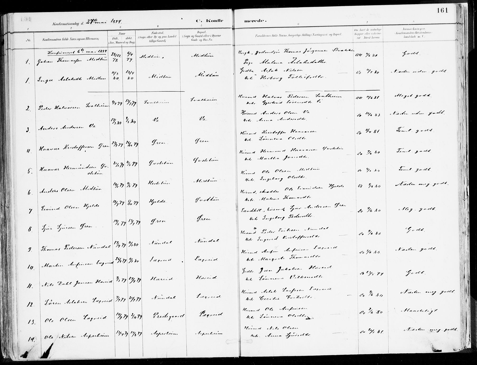 Årdal sokneprestembete, SAB/A-81701: Parish register (official) no. A 5, 1887-1917, p. 161