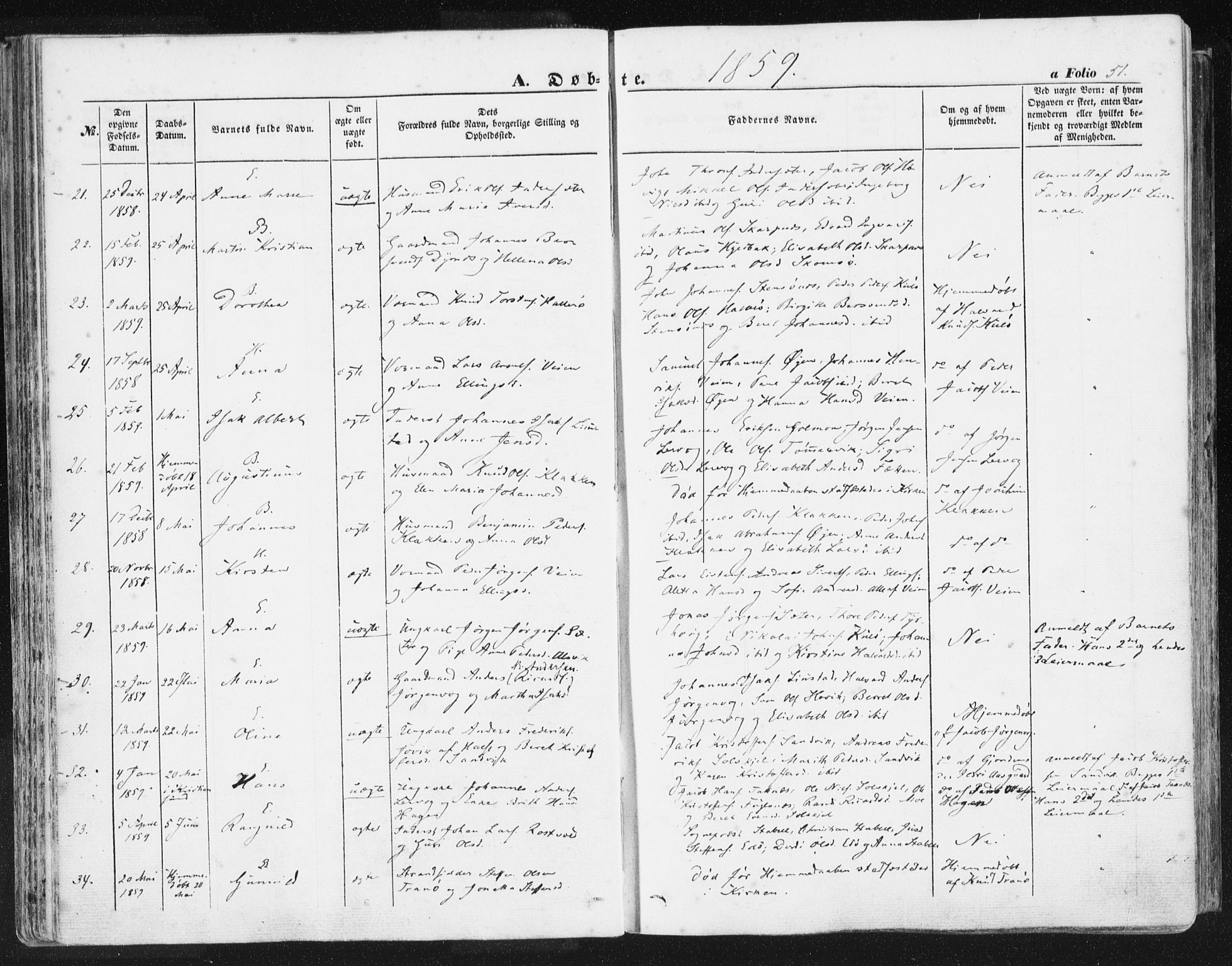 Ministerialprotokoller, klokkerbøker og fødselsregistre - Møre og Romsdal, AV/SAT-A-1454/581/L0937: Parish register (official) no. 581A05, 1853-1872, p. 51