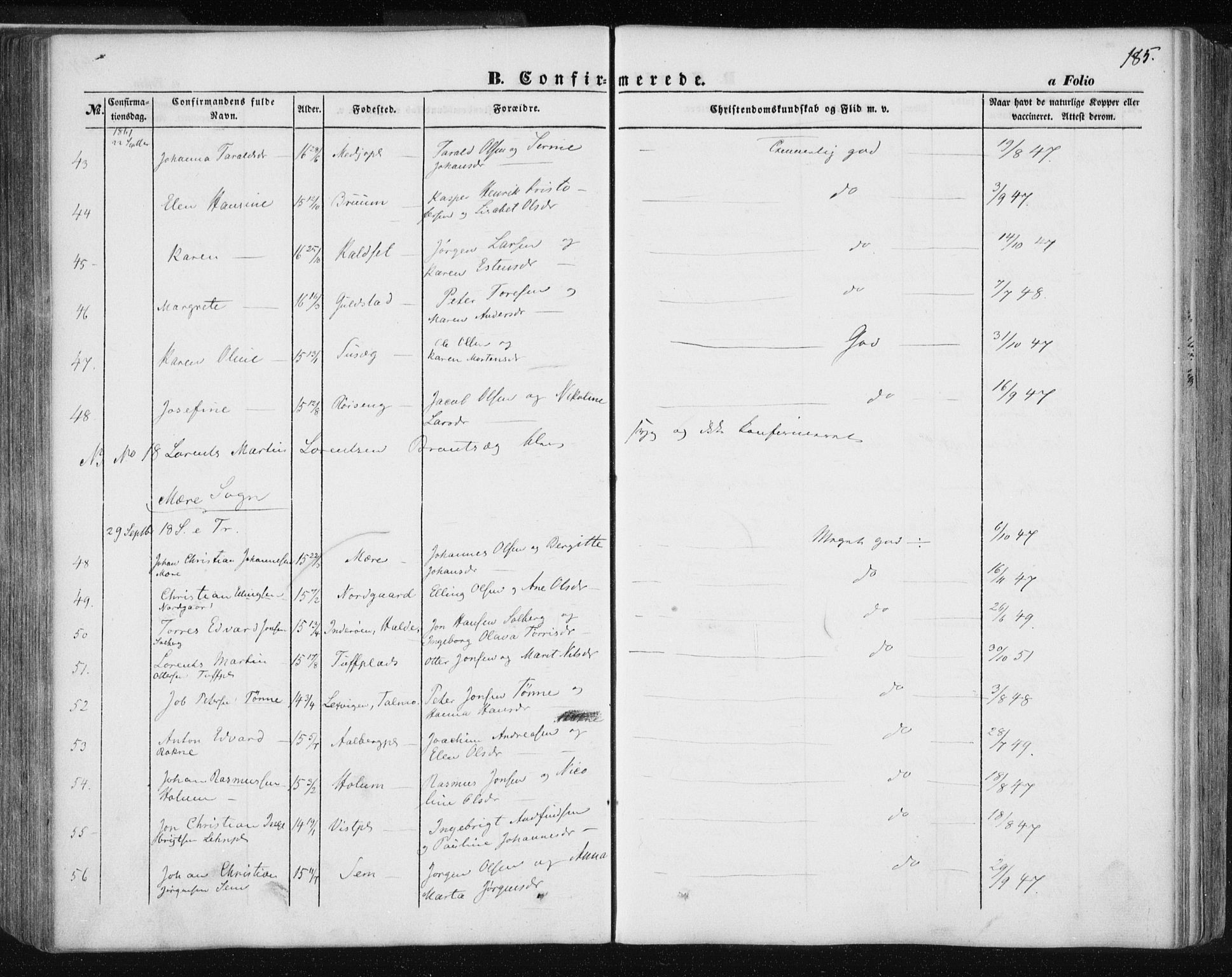 Ministerialprotokoller, klokkerbøker og fødselsregistre - Nord-Trøndelag, AV/SAT-A-1458/735/L0342: Parish register (official) no. 735A07 /1, 1849-1862, p. 185