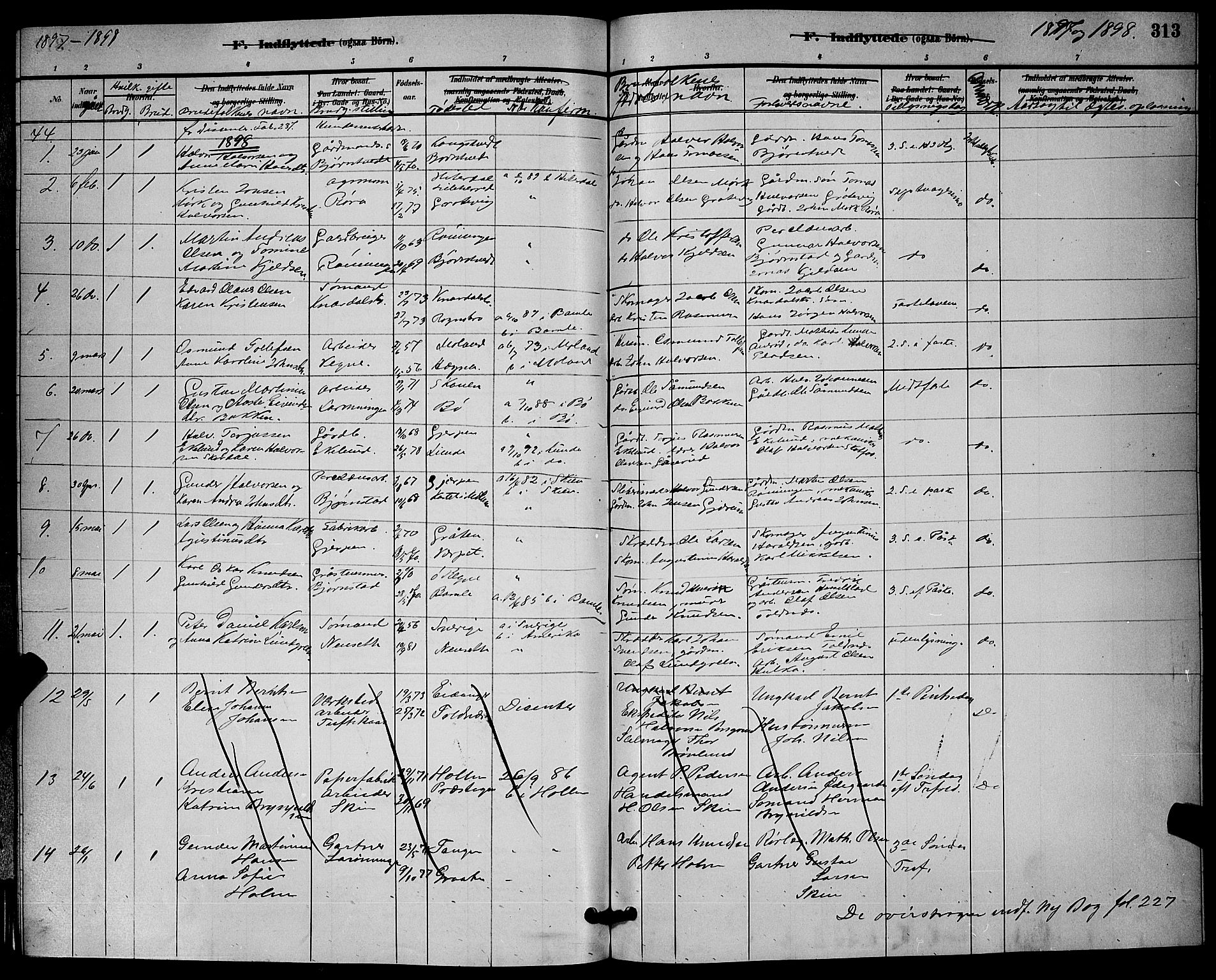 Solum kirkebøker, SAKO/A-306/G/Ga/L0007: Parish register (copy) no. I 7, 1884-1898, p. 313