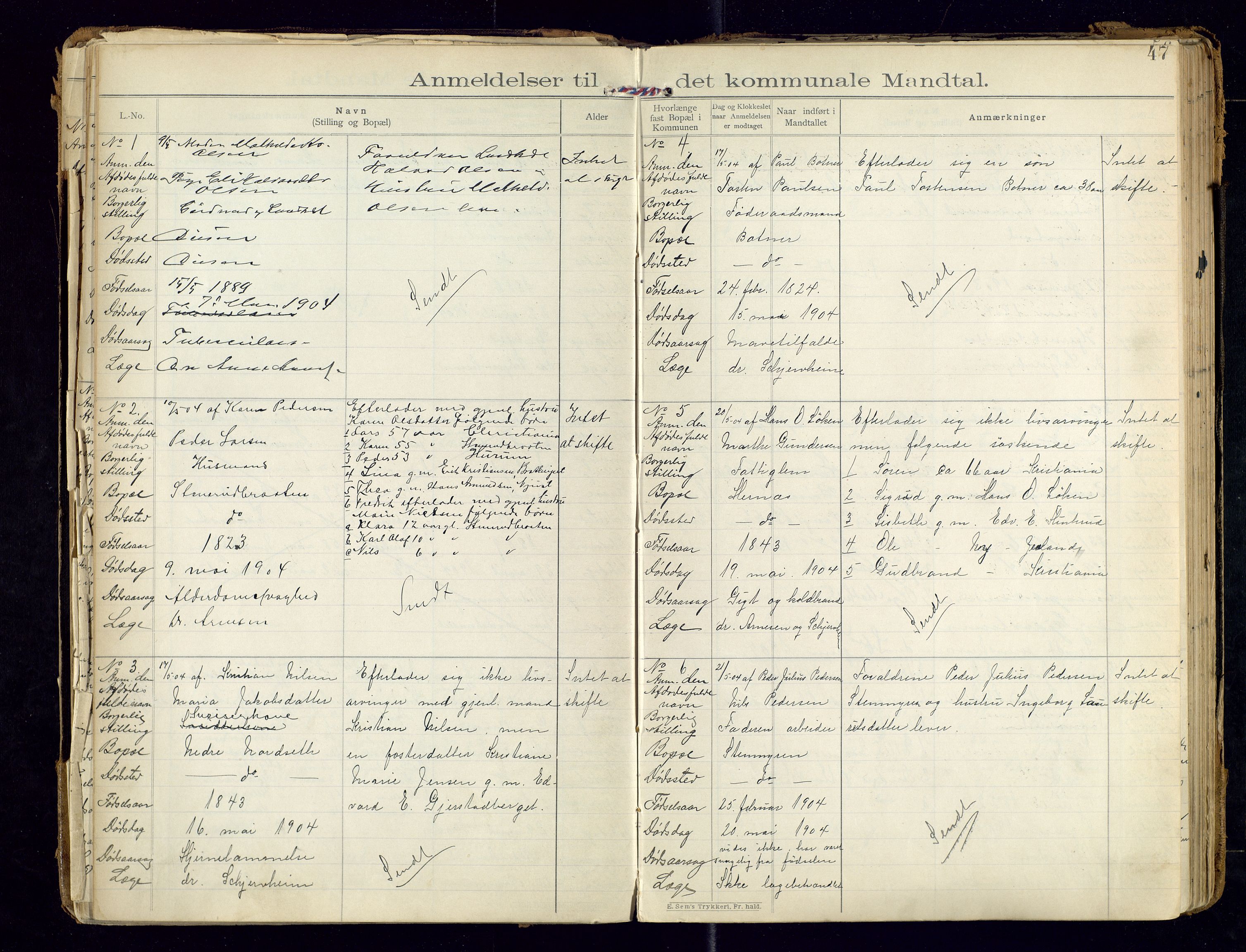 Sør-Odal lensmannskontor, AV/SAH-LHS-022/H/Hb/L0001/0002: Protokoller over anmeldte dødsfall / Protokoll over anmeldte dødsfall, 1901-1913, p. 47