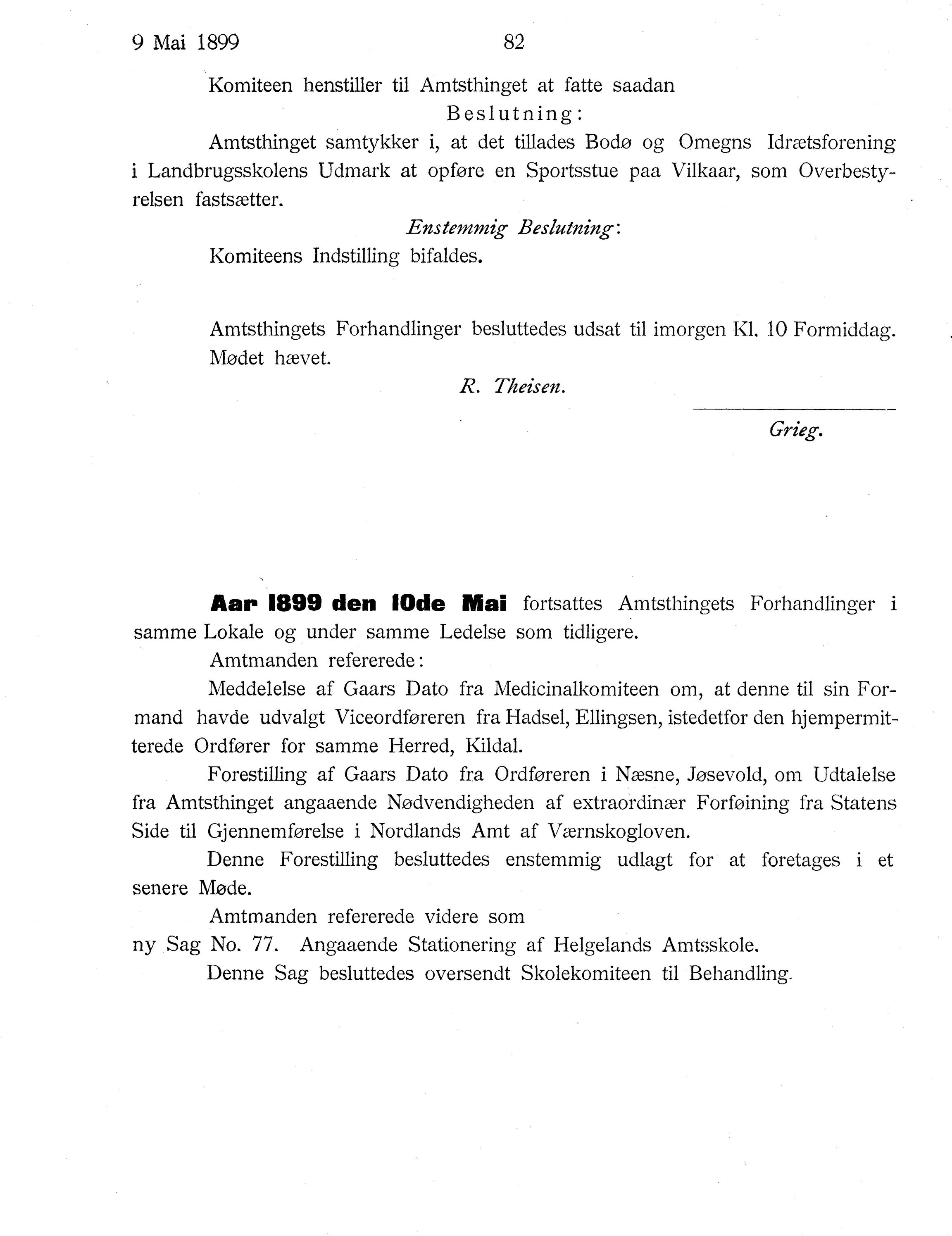 Nordland Fylkeskommune. Fylkestinget, AIN/NFK-17/176/A/Ac/L0022: Fylkestingsforhandlinger 1899, 1899, p. 82