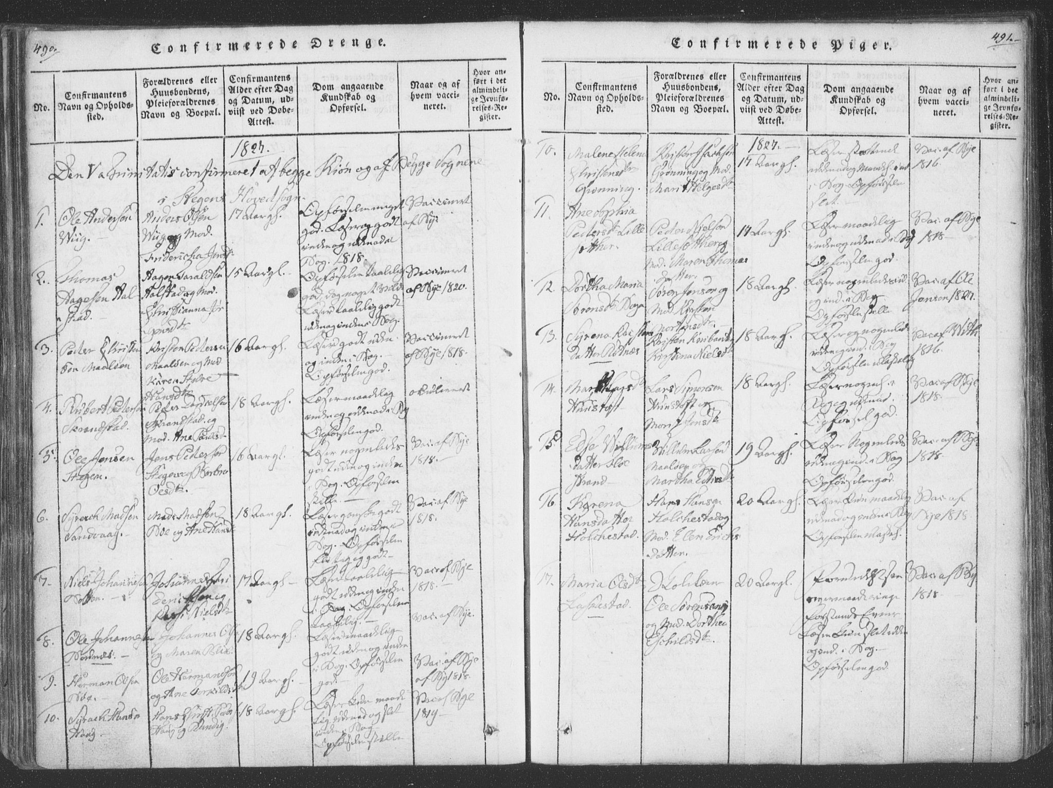 Ministerialprotokoller, klokkerbøker og fødselsregistre - Nordland, SAT/A-1459/855/L0798: Parish register (official) no. 855A06, 1821-1835, p. 490-491