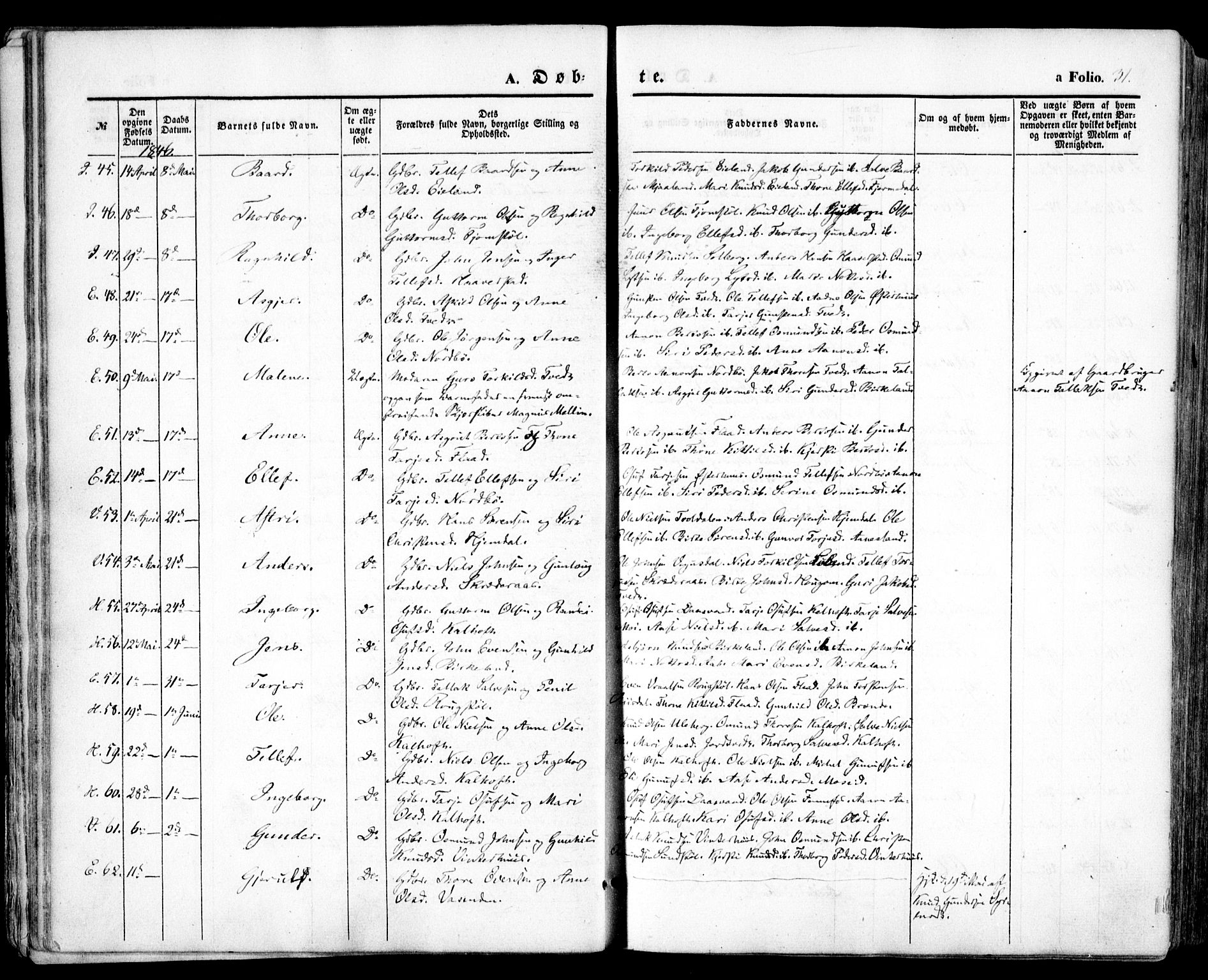 Evje sokneprestkontor, AV/SAK-1111-0008/F/Fa/Faa/L0005: Parish register (official) no. A 5, 1843-1865, p. 31