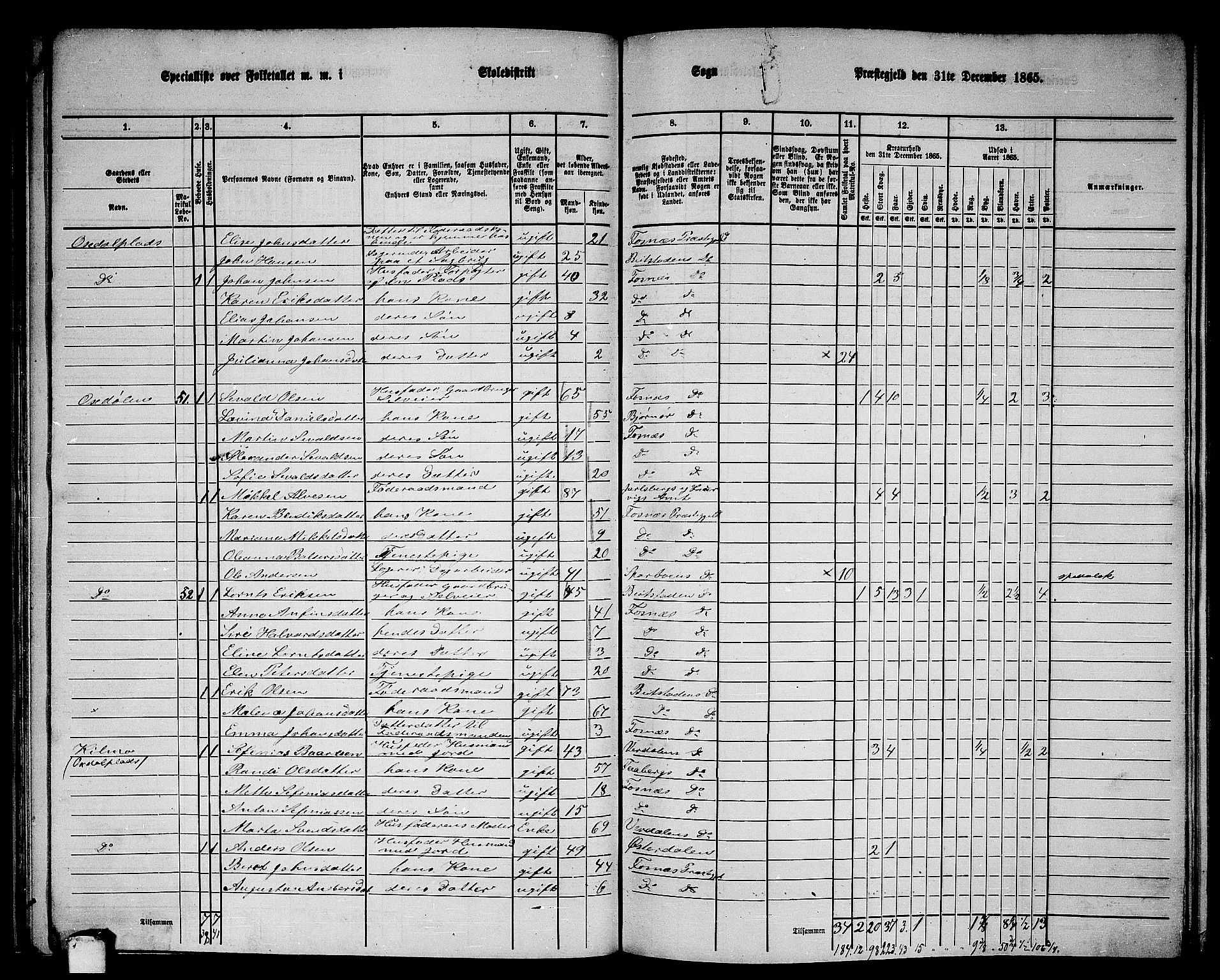 RA, 1865 census for Fosnes, 1865, p. 46