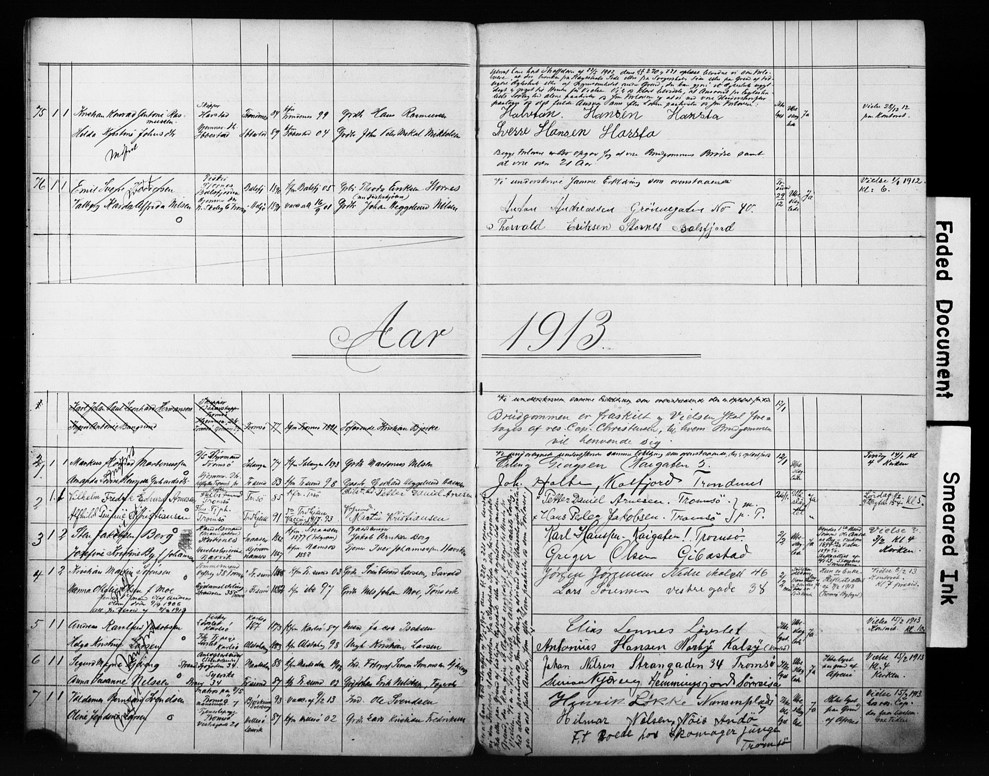 Tromsø sokneprestkontor/stiftsprosti/domprosti, AV/SATØ-S-1343/H/Hc/L0099/0007: Banns register no. 99.7, 1911-1915