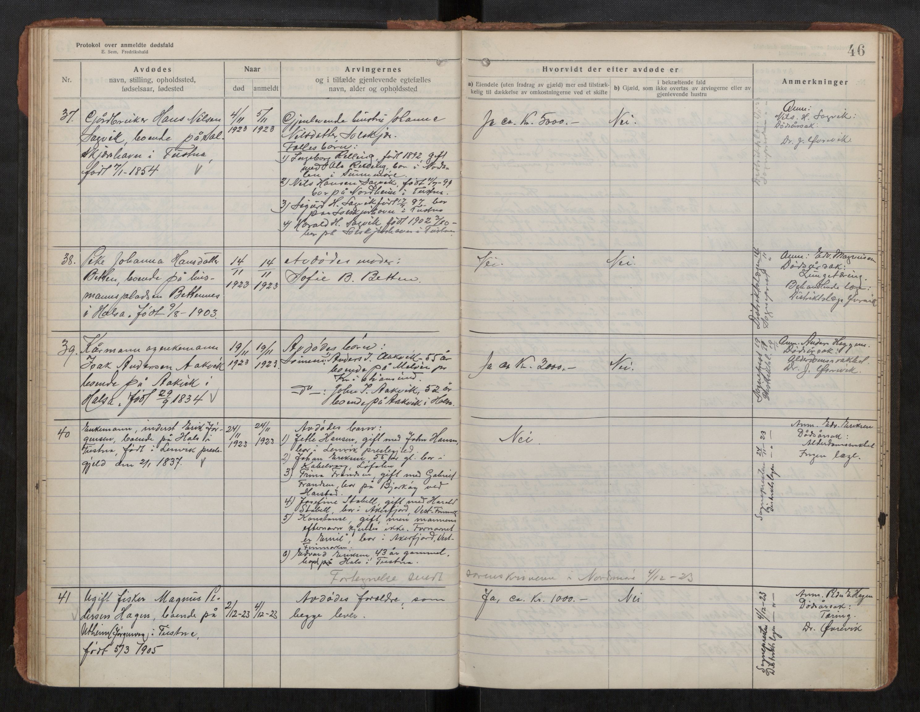 Halsa og Tustna lensmannskontor, AV/SAT-A-1100, 1917-1933, p. 46