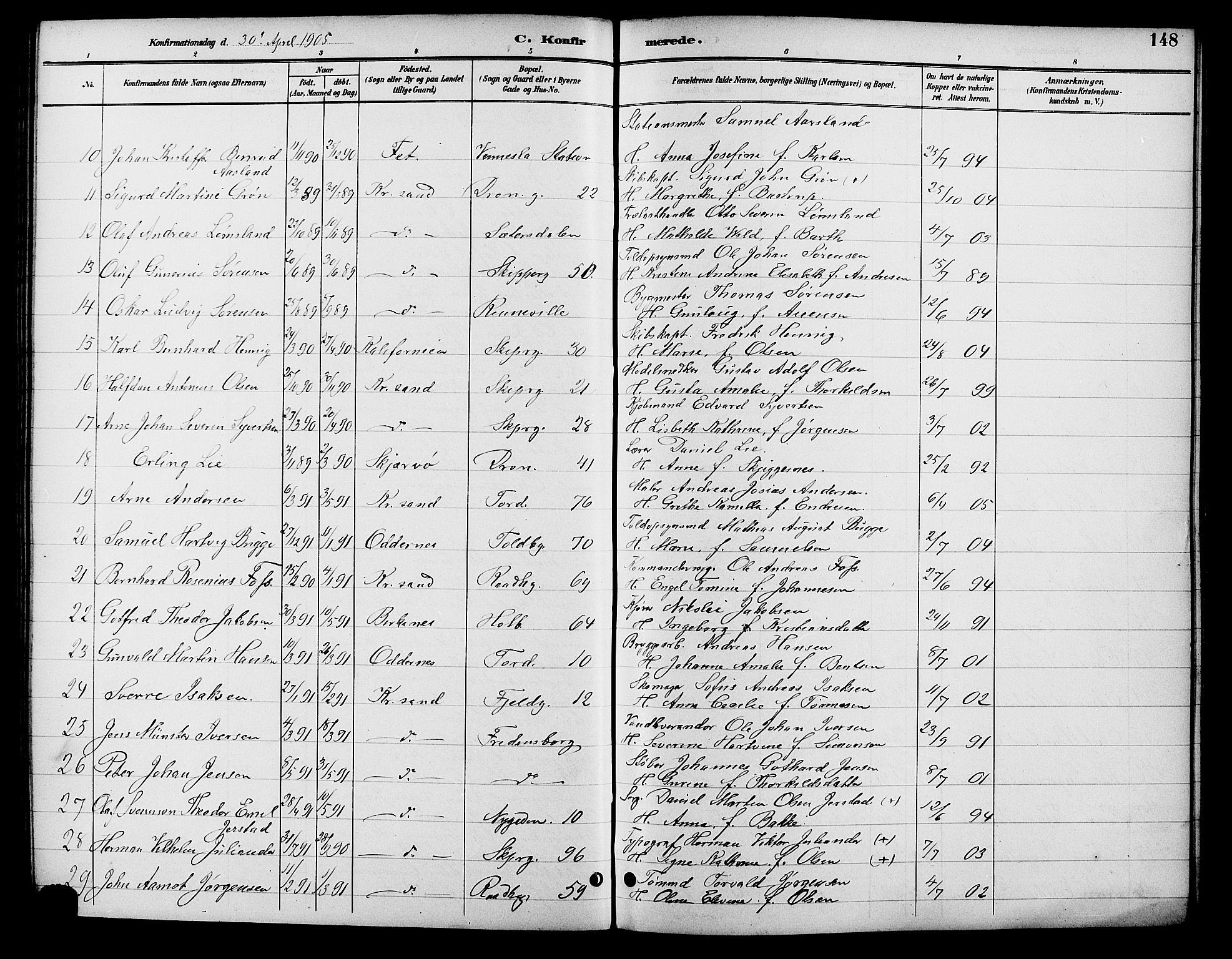 Kristiansand domprosti, SAK/1112-0006/F/Fb/L0017: Parish register (copy) no. B 17, 1893-1906, p. 148
