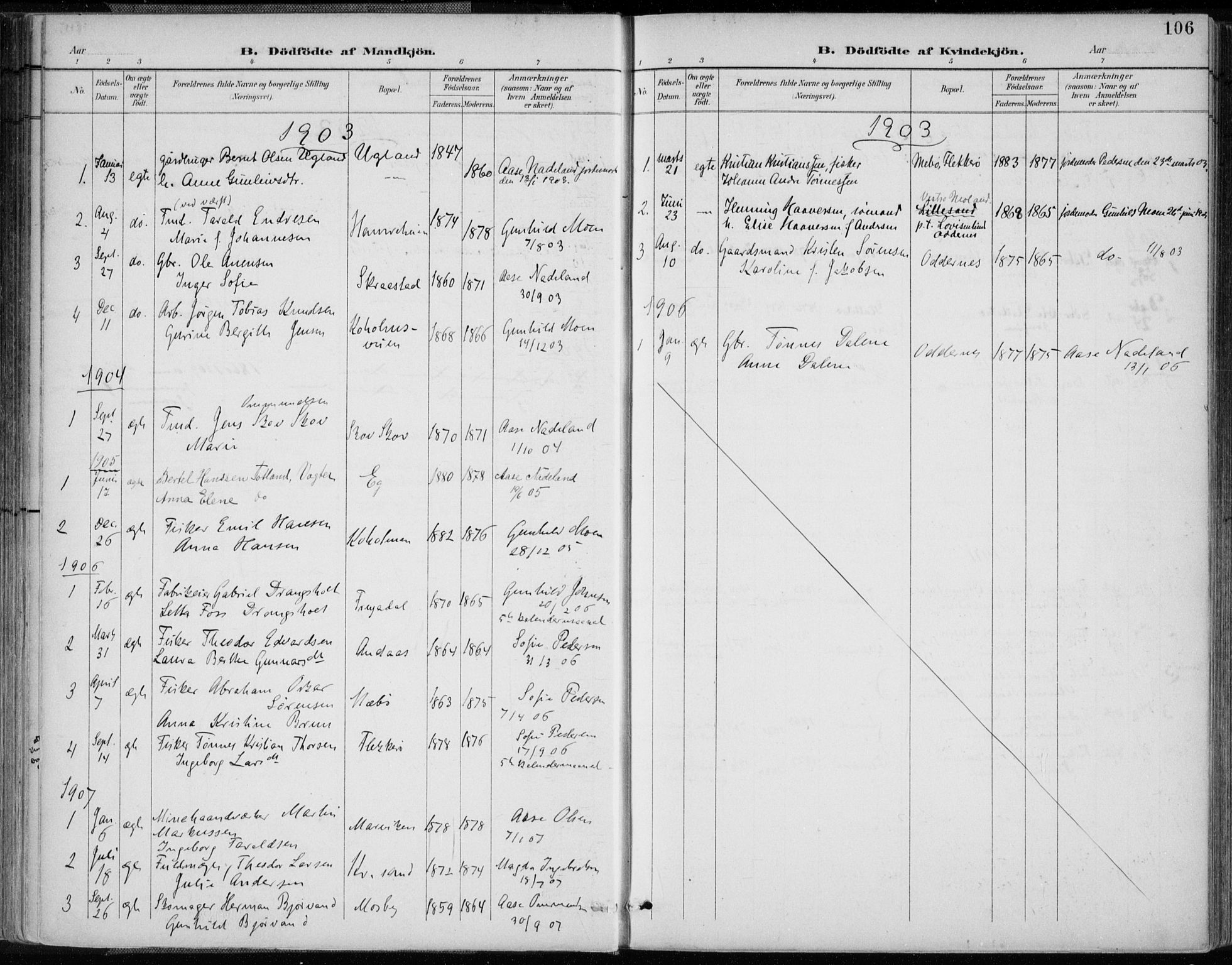 Oddernes sokneprestkontor, AV/SAK-1111-0033/F/Fa/Faa/L0010: Parish register (official) no. A 10, 1897-1911, p. 106