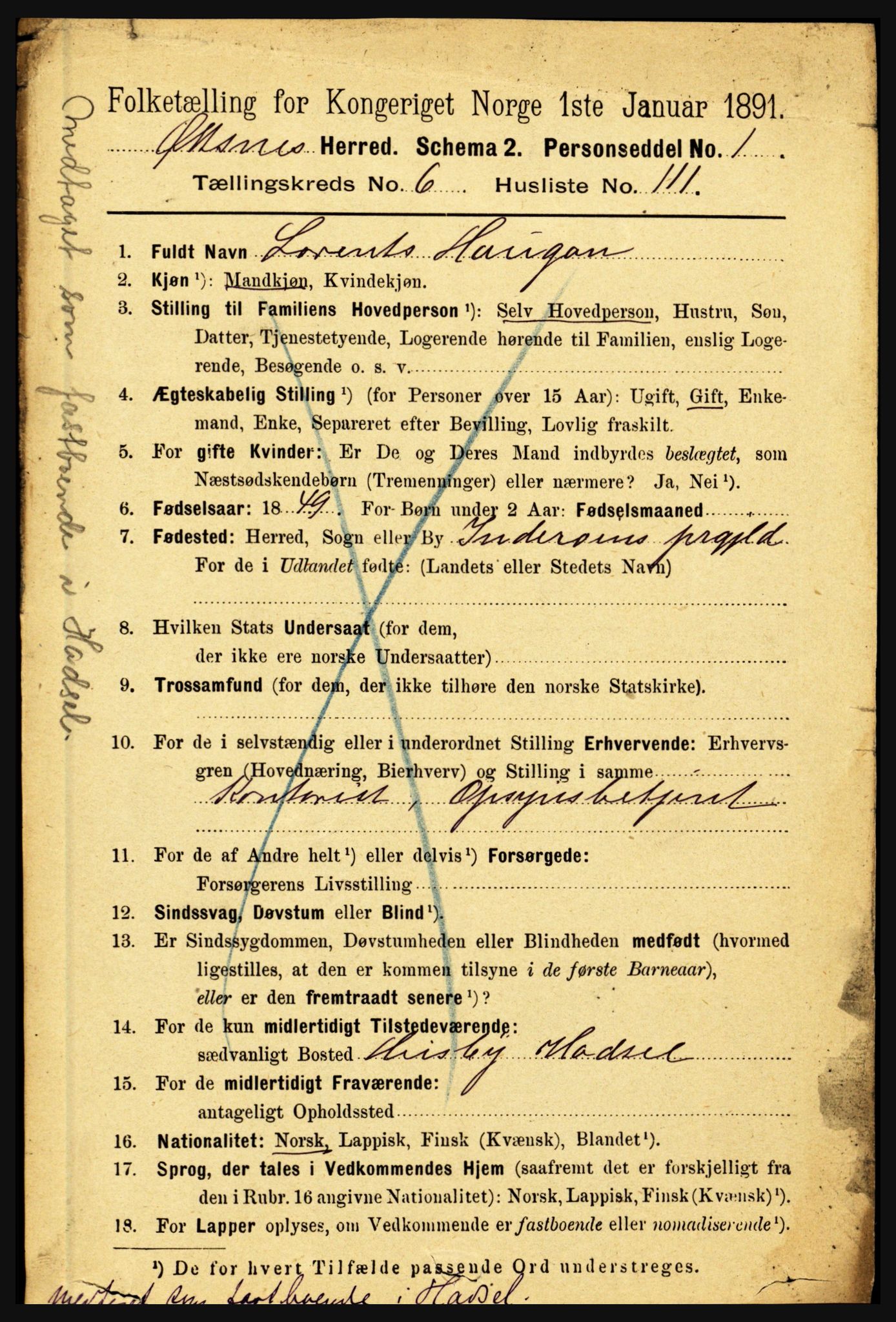 RA, 1891 census for 1868 Øksnes, 1891, p. 3494