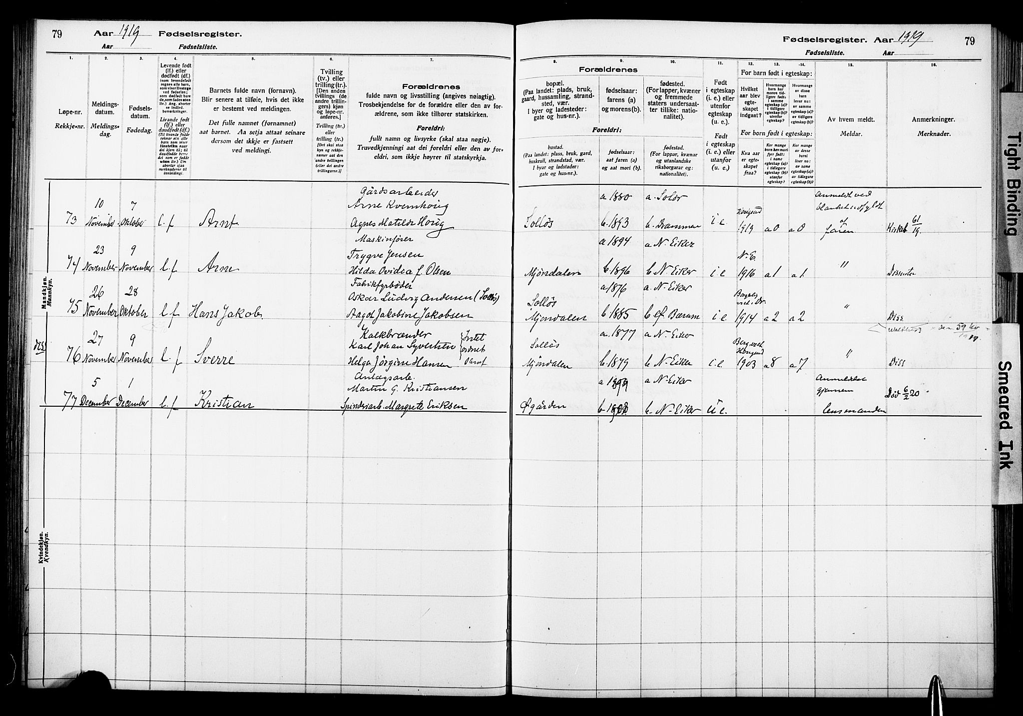 Nedre Eiker kirkebøker, AV/SAKO-A-612/J/Ja/L0001: Birth register no. 1, 1916-1925, p. 79