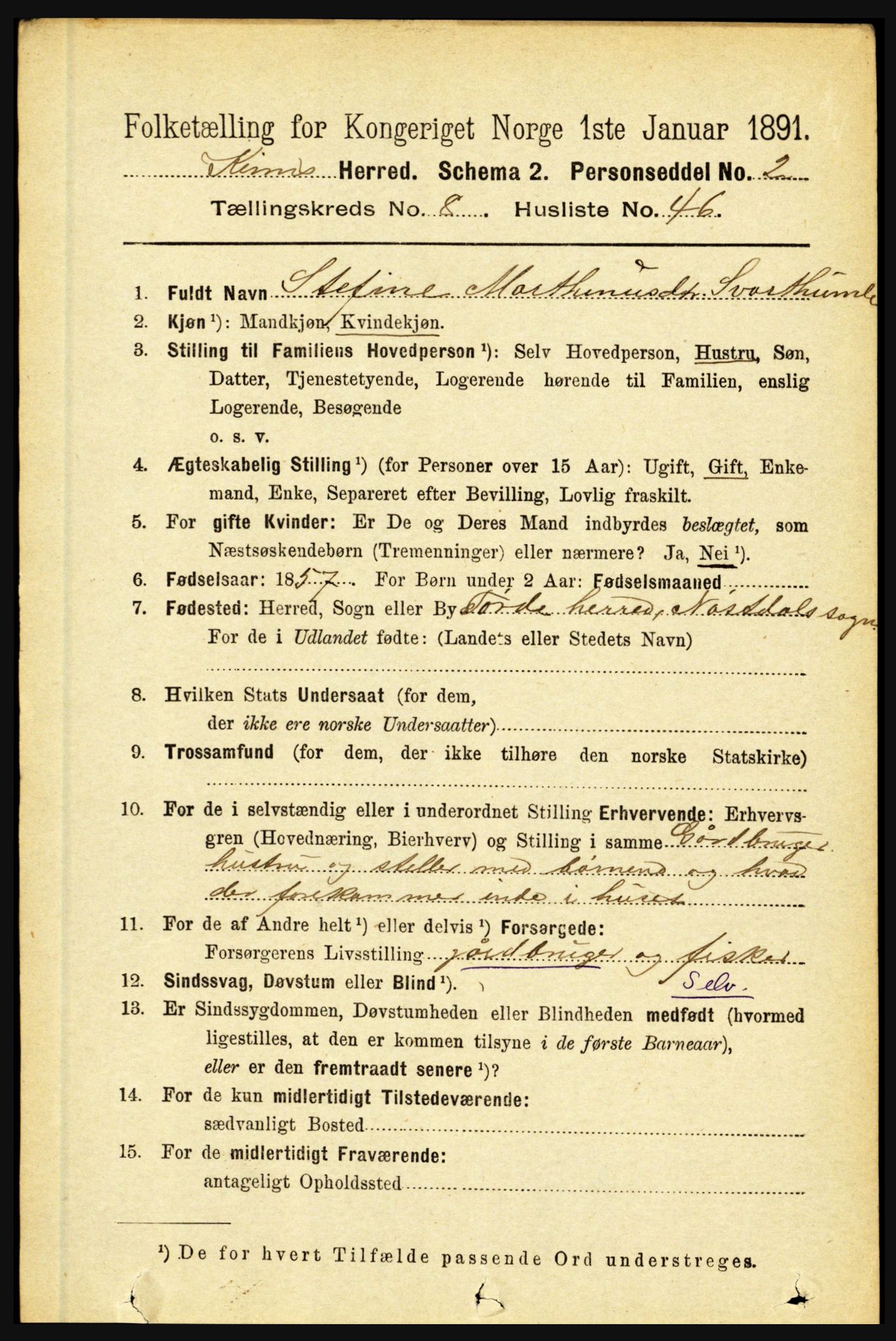 RA, 1891 census for 1437 Kinn, 1891, p. 3392