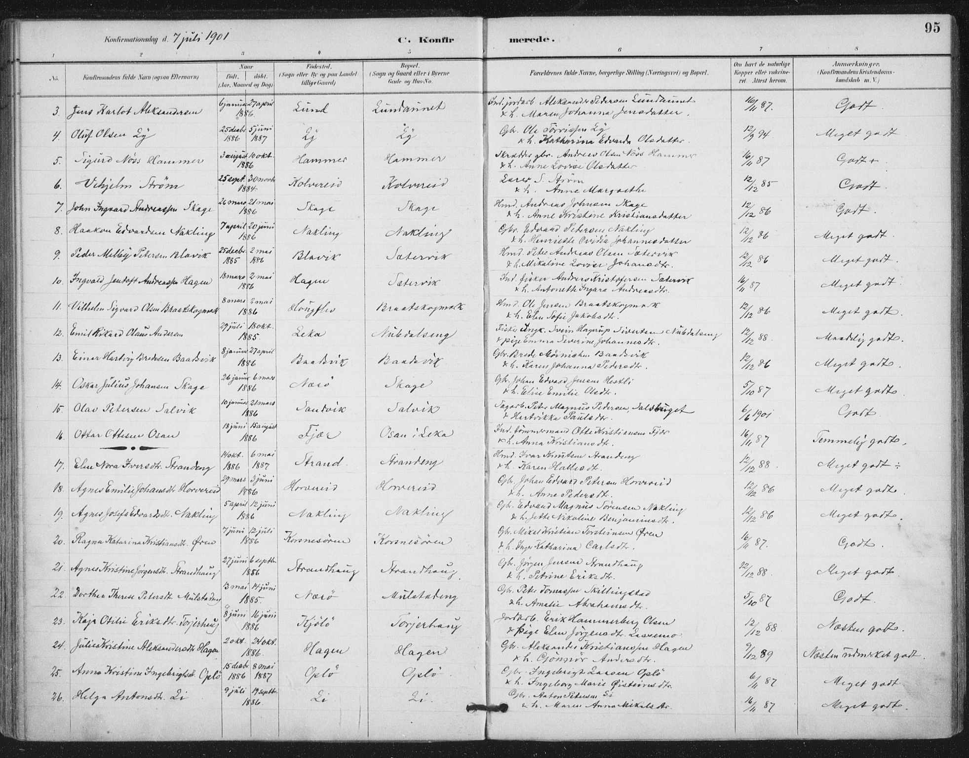 Ministerialprotokoller, klokkerbøker og fødselsregistre - Nord-Trøndelag, SAT/A-1458/780/L0644: Parish register (official) no. 780A08, 1886-1903, p. 95