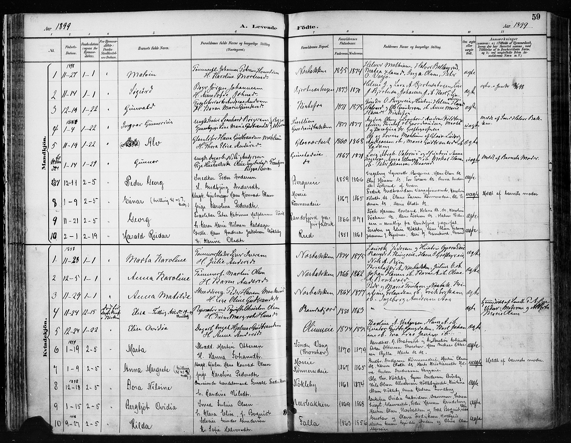 Jevnaker prestekontor, SAH/PREST-116/H/Ha/Haa/L0009: Parish register (official) no. 9, 1891-1901, p. 59