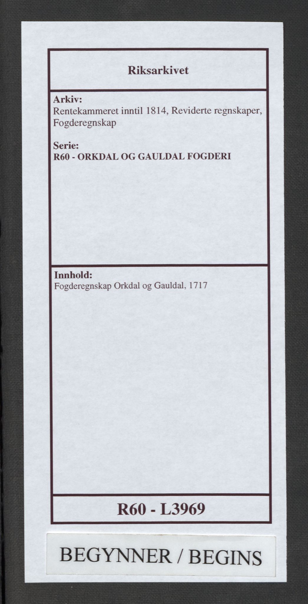 Rentekammeret inntil 1814, Reviderte regnskaper, Fogderegnskap, AV/RA-EA-4092/R60/L3969: Fogderegnskap Orkdal og Gauldal, 1717, p. 1