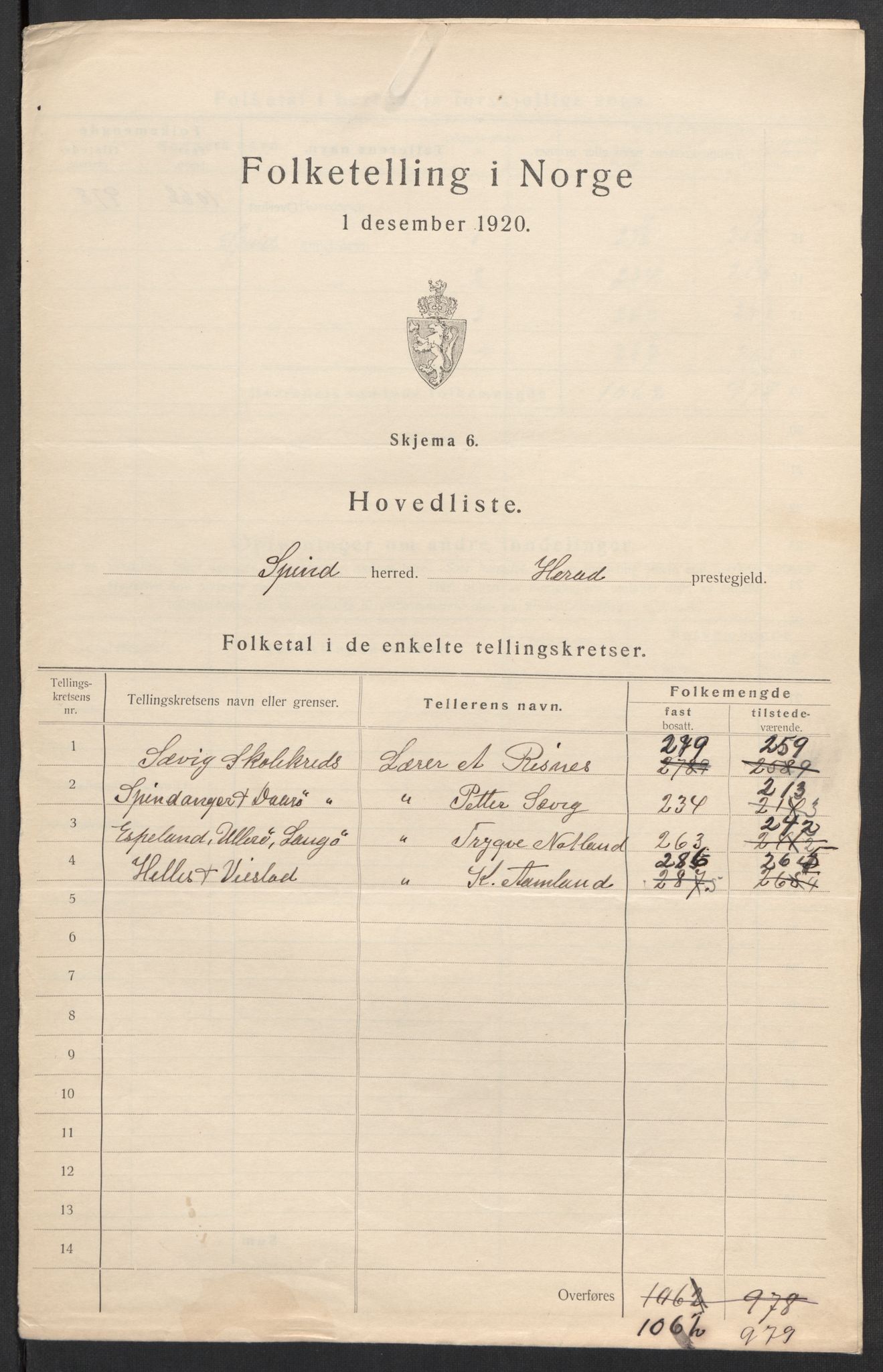 SAK, 1920 census for Spind, 1920, p. 4