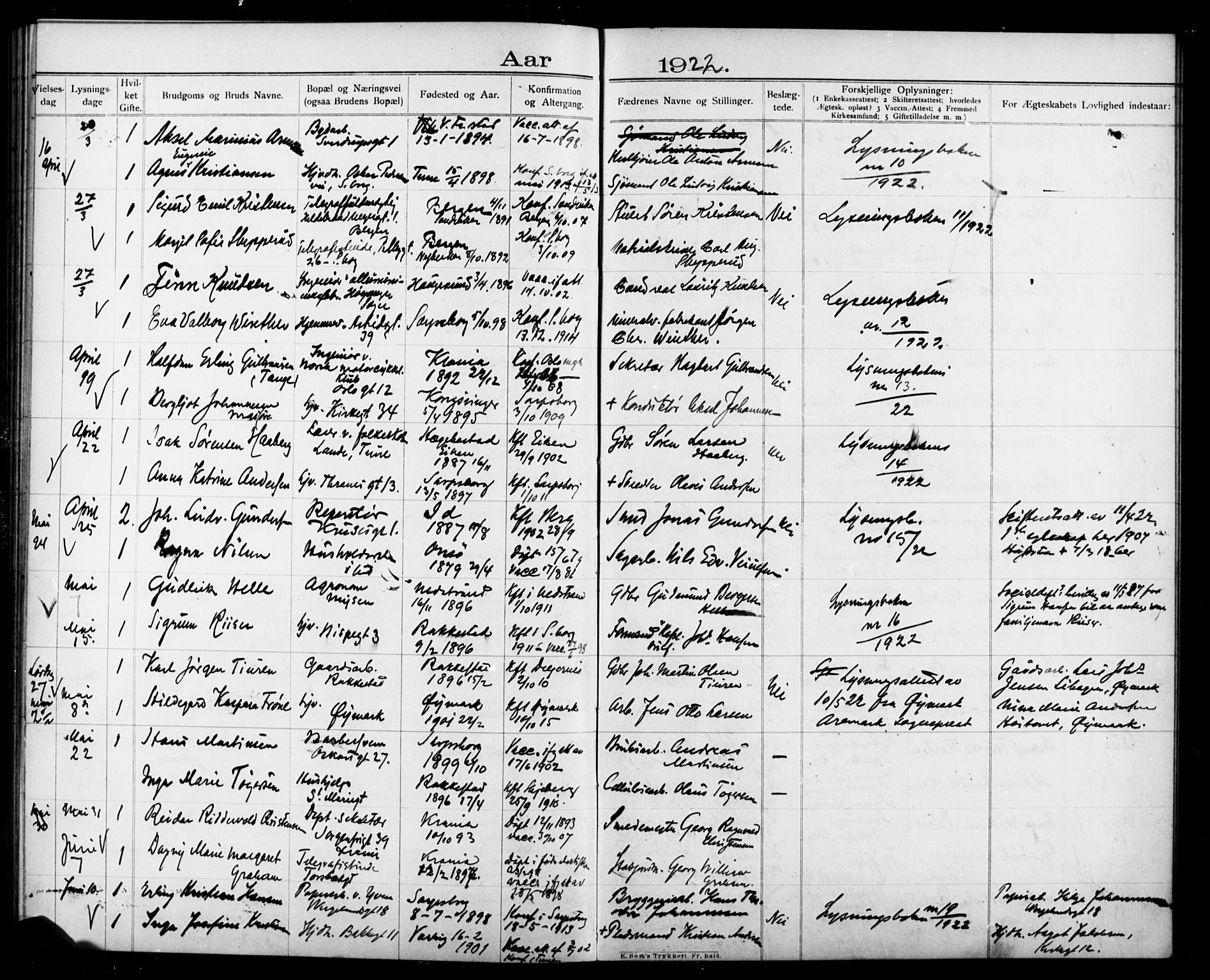 Sarpsborg prestekontor Kirkebøker, SAO/A-2006/H/Ha/L0002: Banns register no. 2, 1904-1925