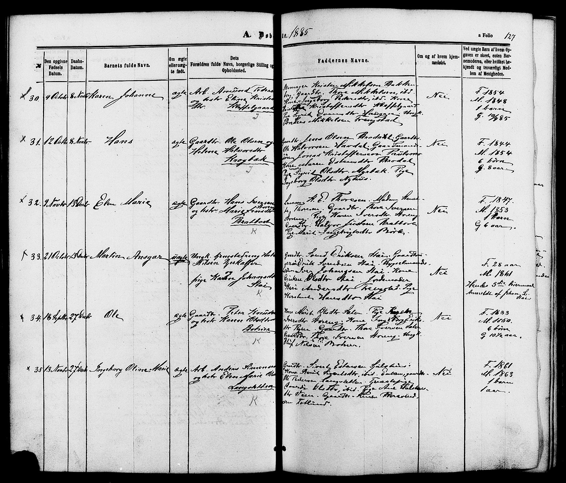 Kvikne prestekontor, AV/SAH-PREST-064/H/Ha/Haa/L0006: Parish register (official) no. 6, 1863-1886, p. 127