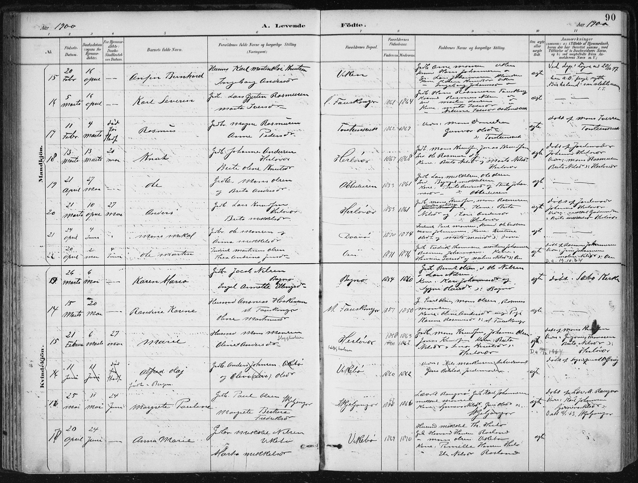 Herdla Sokneprestembete, AV/SAB-A-75701/H/Haa: Parish register (official) no. A 4, 1891-1905, p. 90