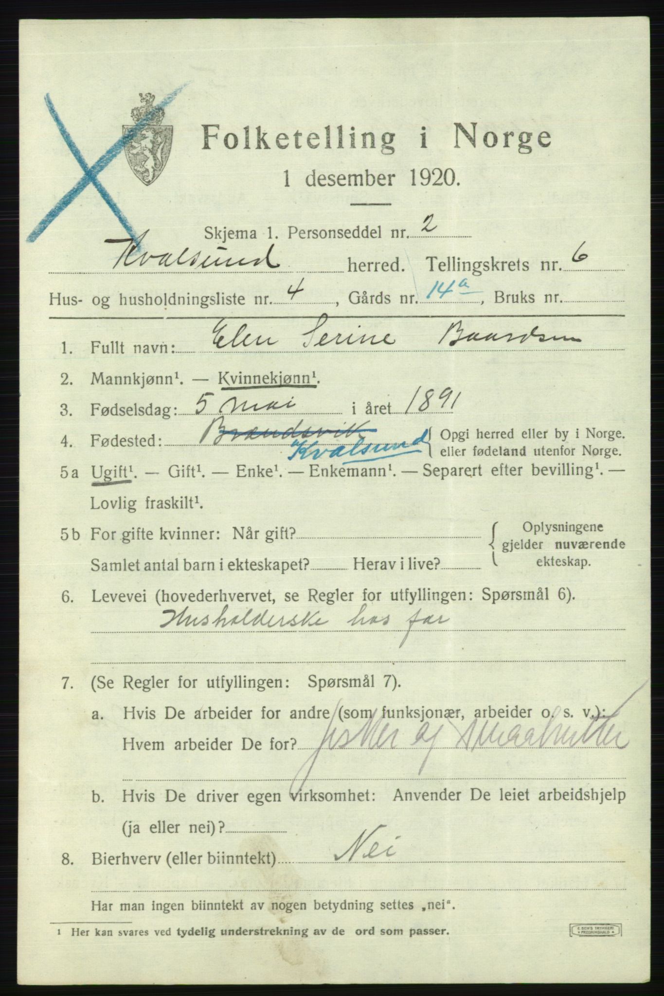 SATØ, 1920 census for , 1920, p. 2030