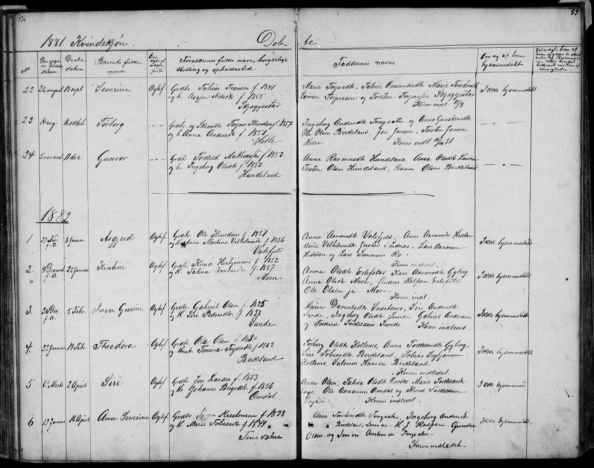 Hægebostad sokneprestkontor, AV/SAK-1111-0024/F/Fb/Fba/L0002: Parish register (copy) no. B 2, 1851-1882, p. 83