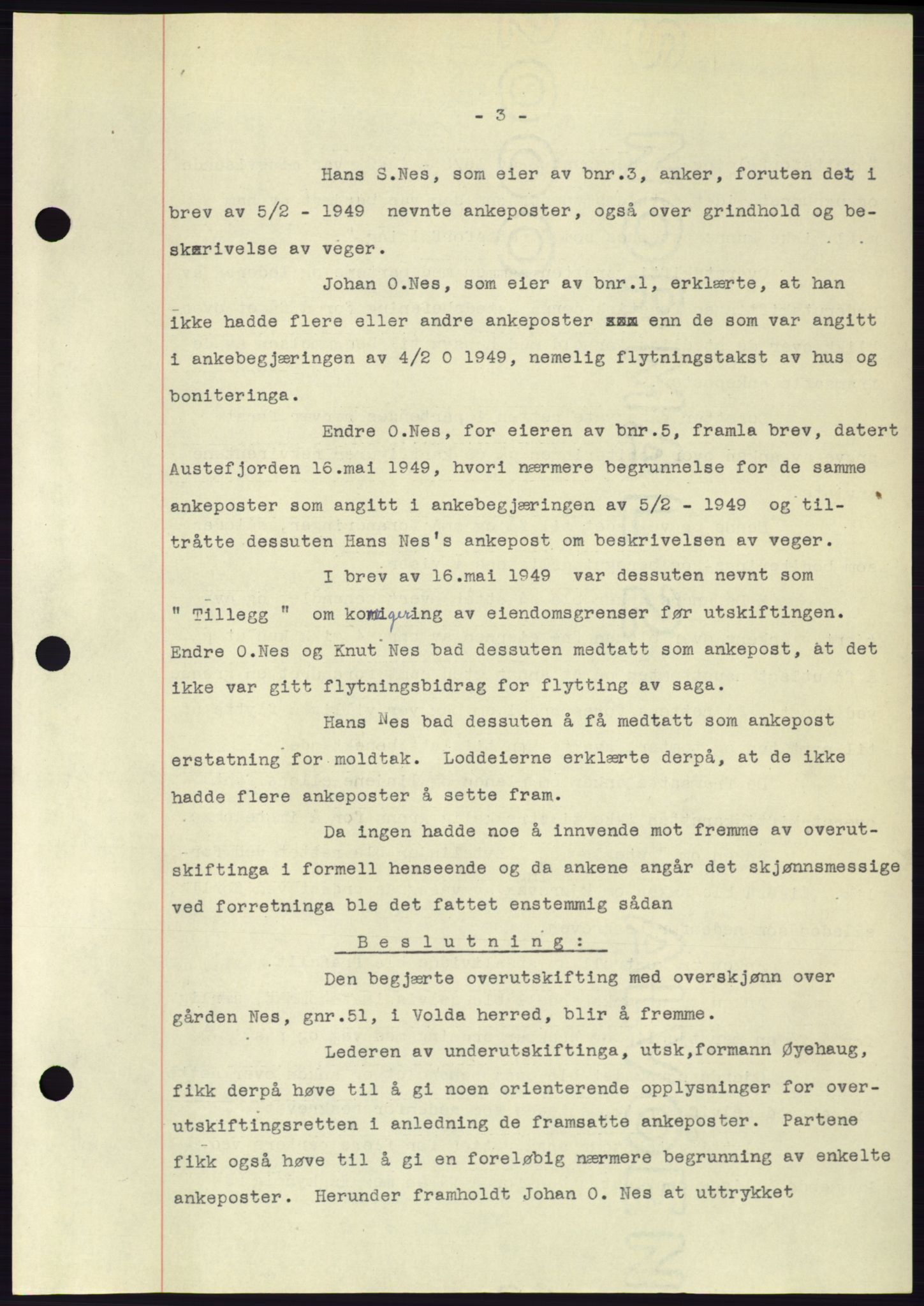 Søre Sunnmøre sorenskriveri, AV/SAT-A-4122/1/2/2C/L0085: Mortgage book no. 11A, 1949-1949, Diary no: : 1377/1949