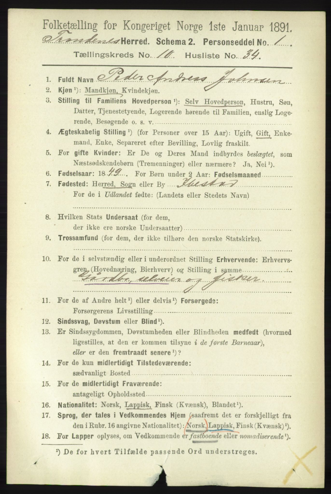 RA, 1891 census for 1914 Trondenes, 1891, p. 7731