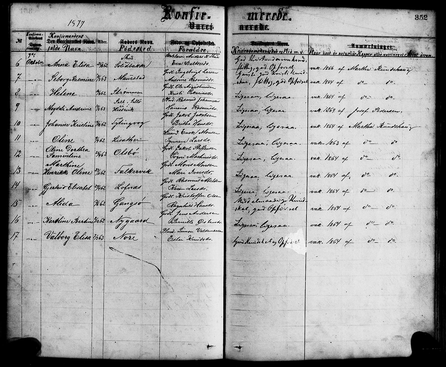 Davik sokneprestembete, AV/SAB-A-79701/H/Haa/Haaa/L0006: Parish register (official) no. A 6, 1867-1881, p. 352