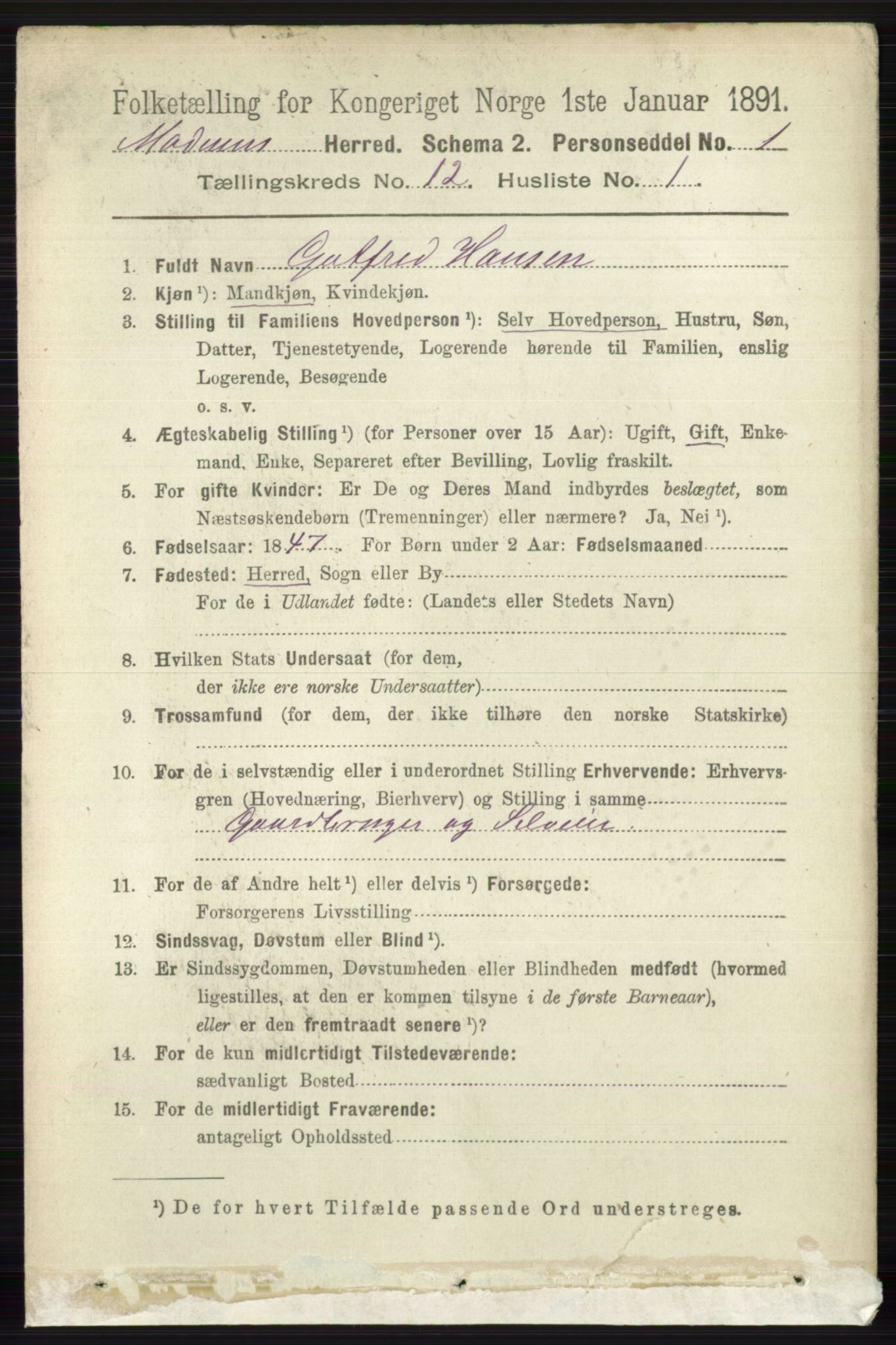 RA, 1891 census for 0623 Modum, 1891, p. 4455