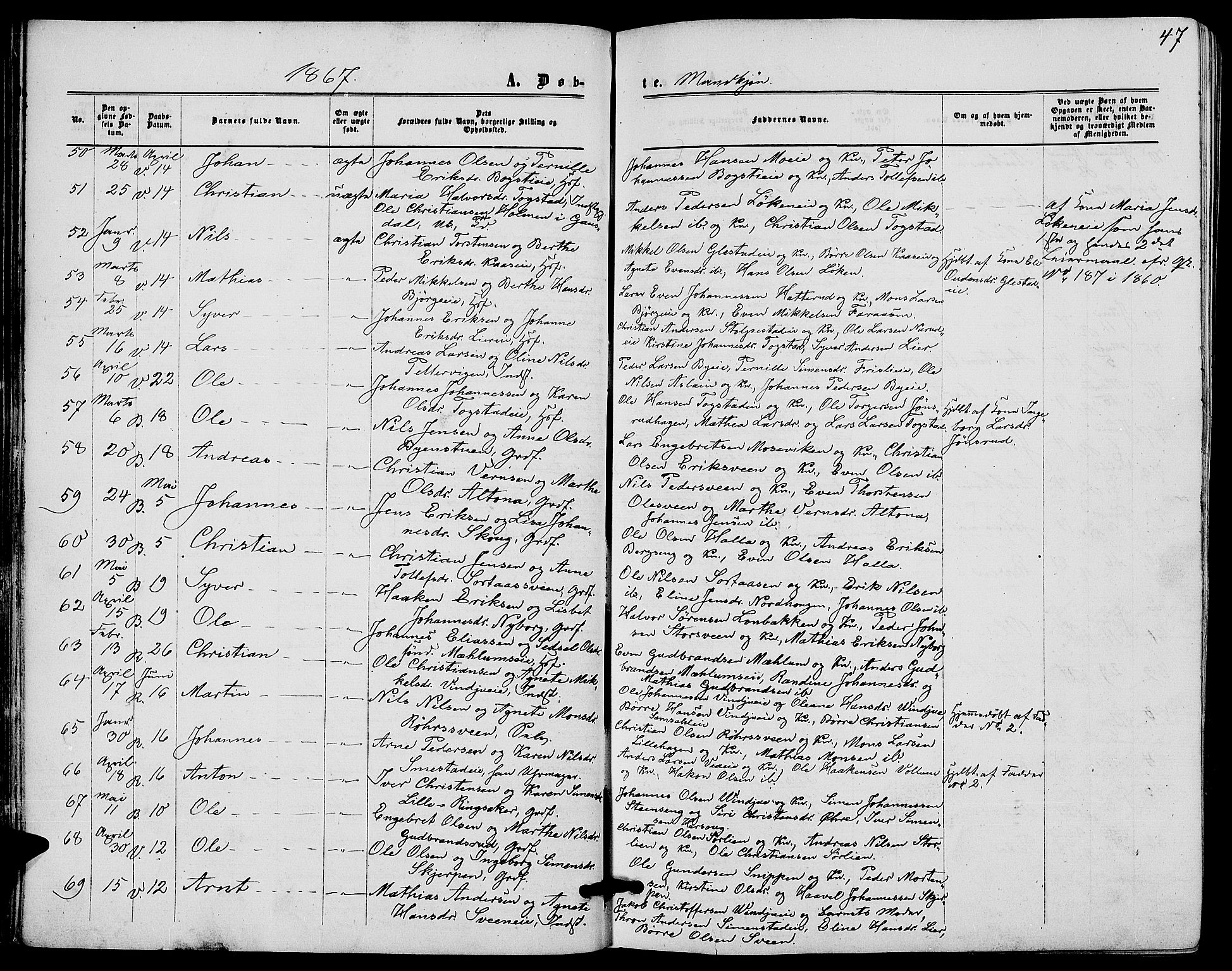 Ringsaker prestekontor, AV/SAH-PREST-014/L/La/L0007: Parish register (copy) no. 7, 1861-1869, p. 47