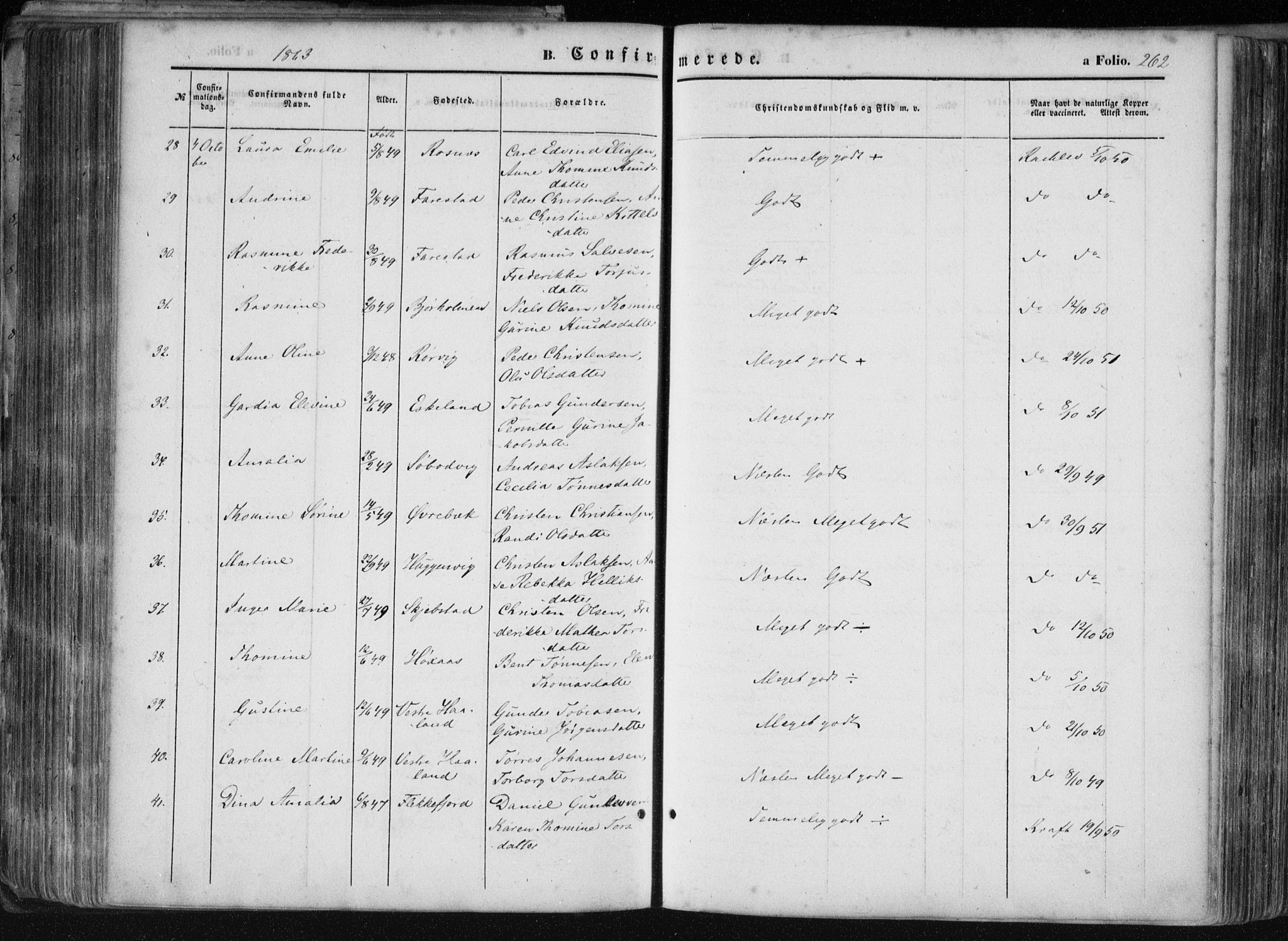 Mandal sokneprestkontor, AV/SAK-1111-0030/F/Fa/Faa/L0014: Parish register (official) no. A 14, 1859-1872, p. 262