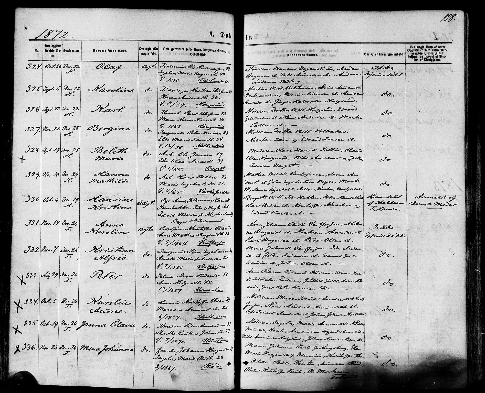 Eiker kirkebøker, SAKO/A-4/F/Fa/L0017: Parish register (official) no. I 17, 1869-1877, p. 128