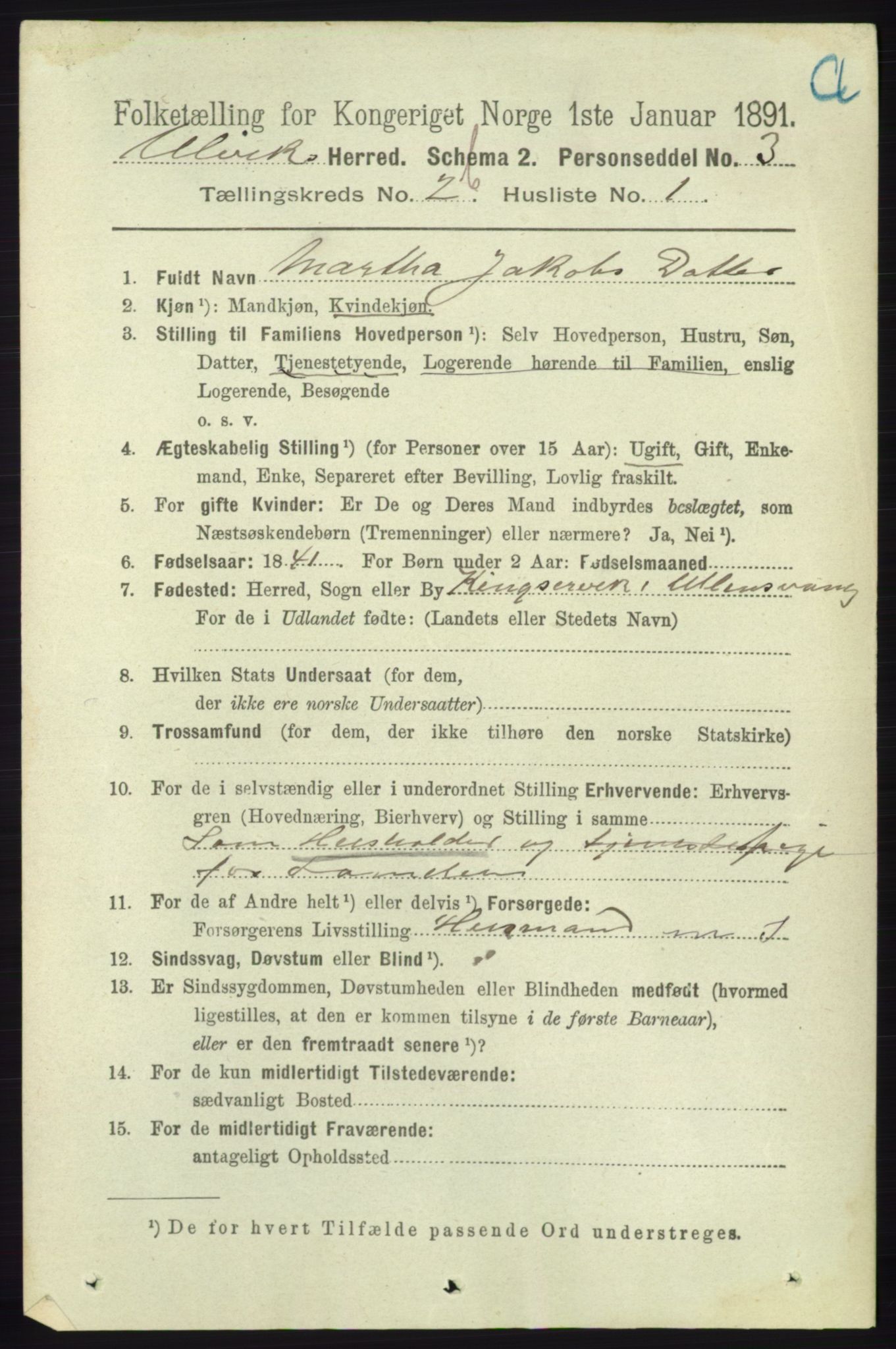 RA, 1891 census for 1233 Ulvik, 1891, p. 235